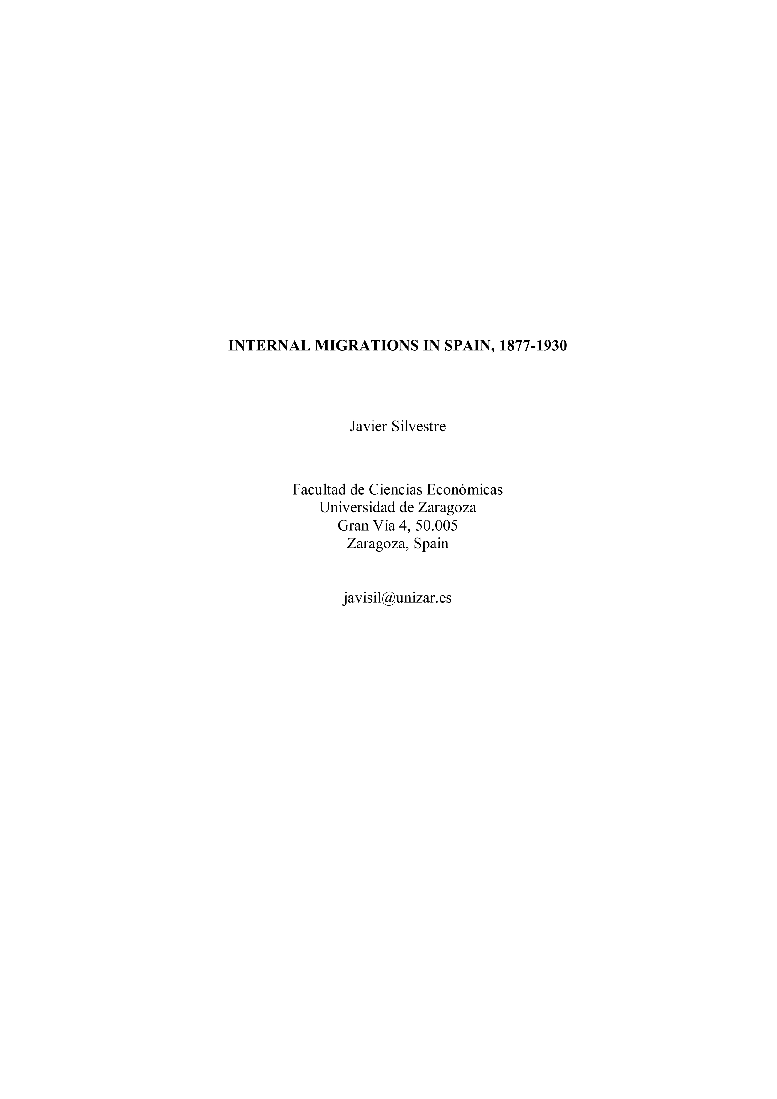 Internal Migrations in Spain, 1877-1930