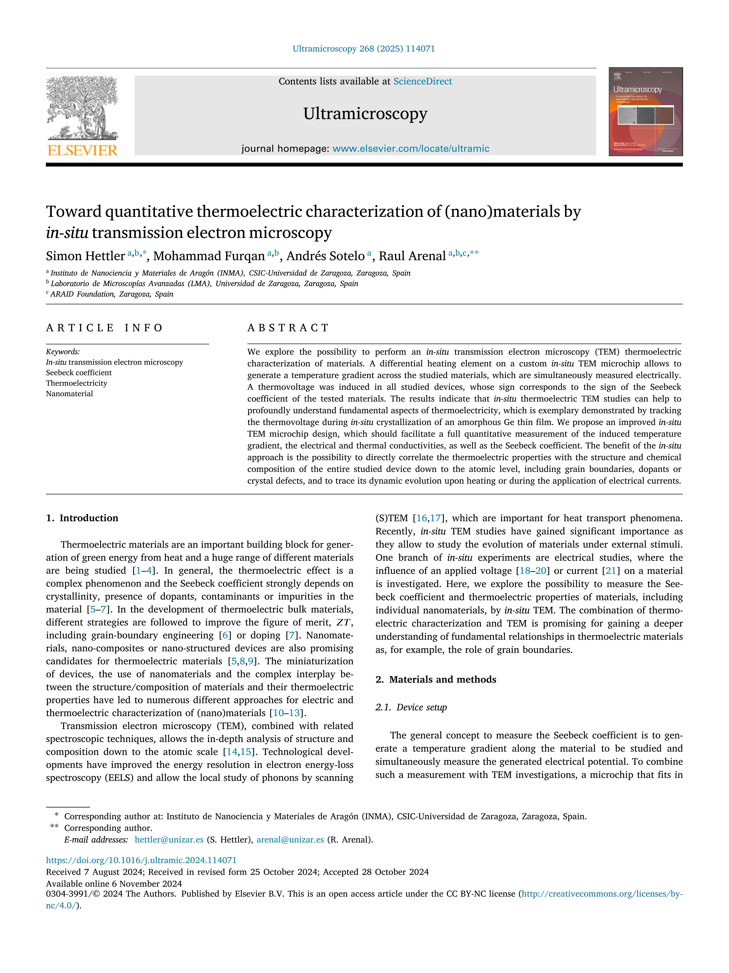 Toward quantitative thermoelectric characterization of (nano)materials by in-situ transmission electron microscopy