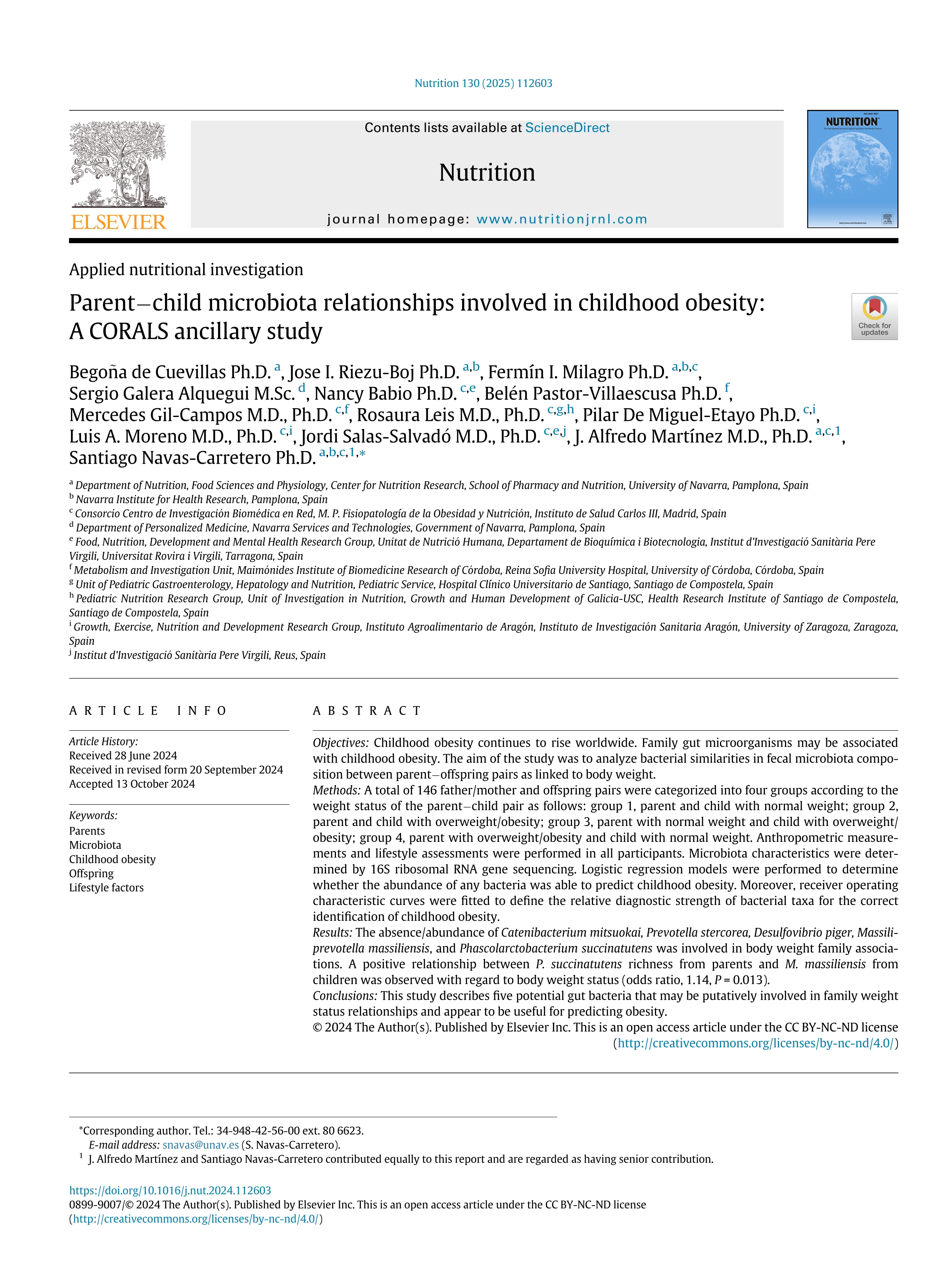 Parent–child microbiota relationships involved in childhood obesity: A CORALS ancillary study