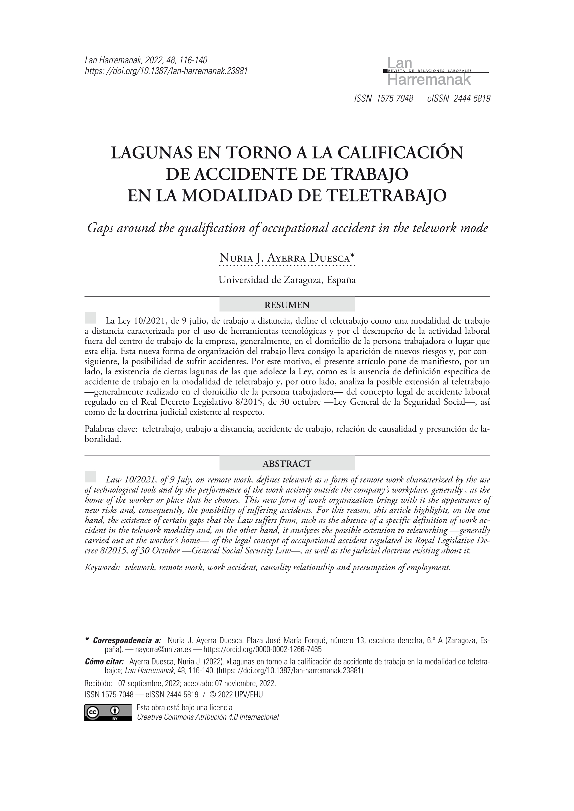 Lagunas en torno a la calificación de accidente de trabajo en la modalidad de teletrabajo