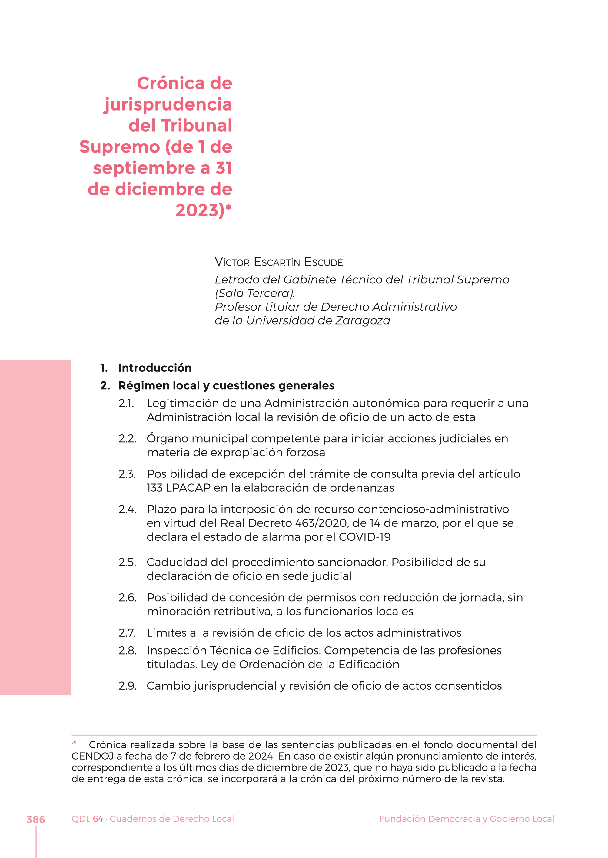 Crónica de jurisprudencia del Tribunal Supremo (de 1 de septiembre a 31 de diciembre de 2023)