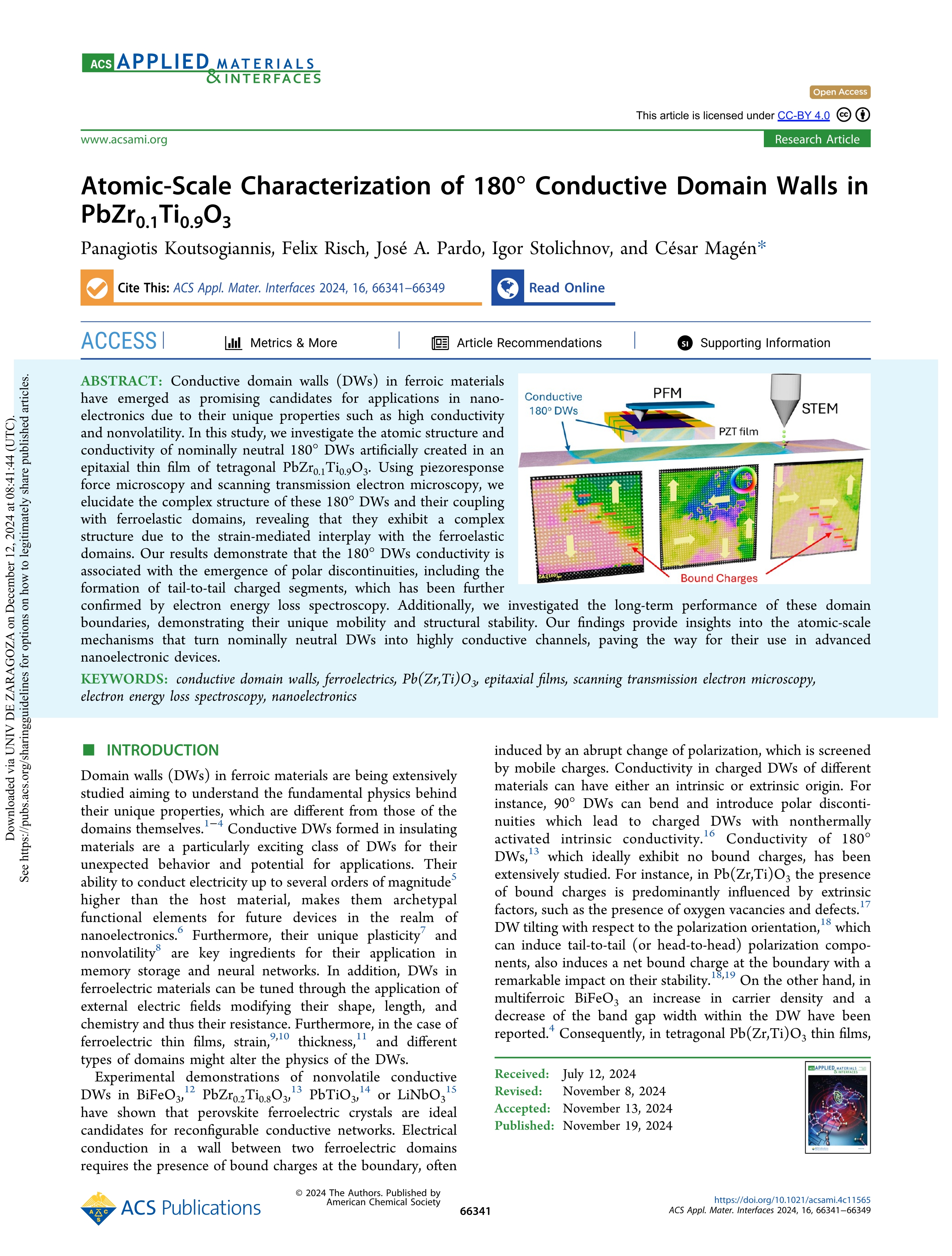Atomic-Scale Characterization of 180° Conductive Domain Walls in PbZr<sub>0.1</sub>Ti<sub>0.9</sub>O<sub>3</sub>
