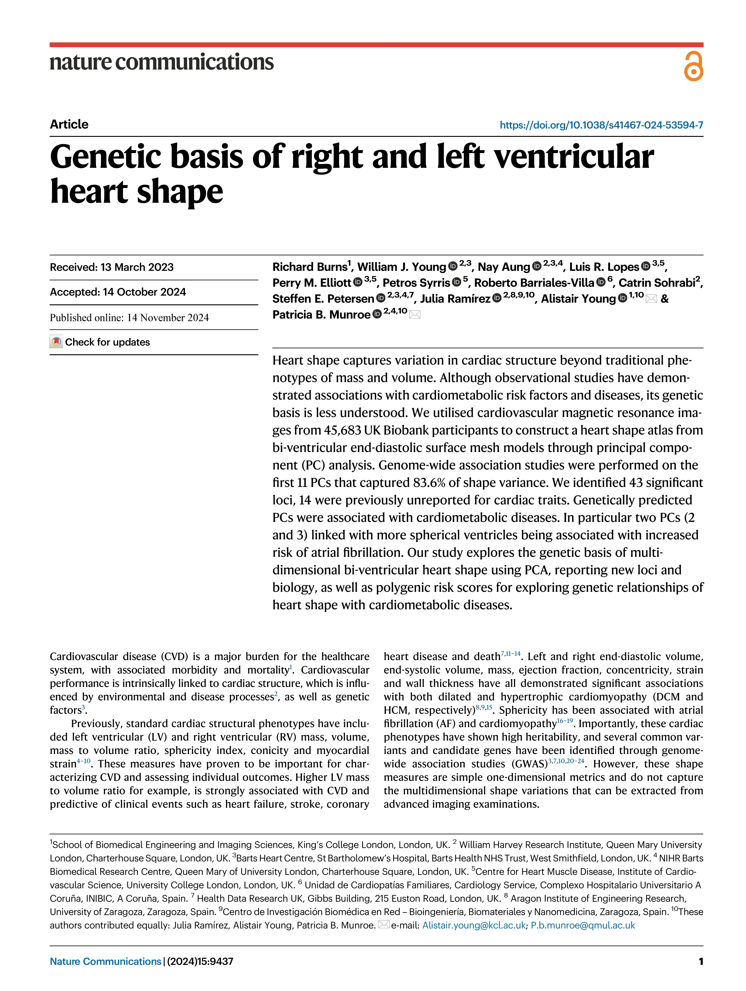 Genetic basis of right and left ventricular heart shape