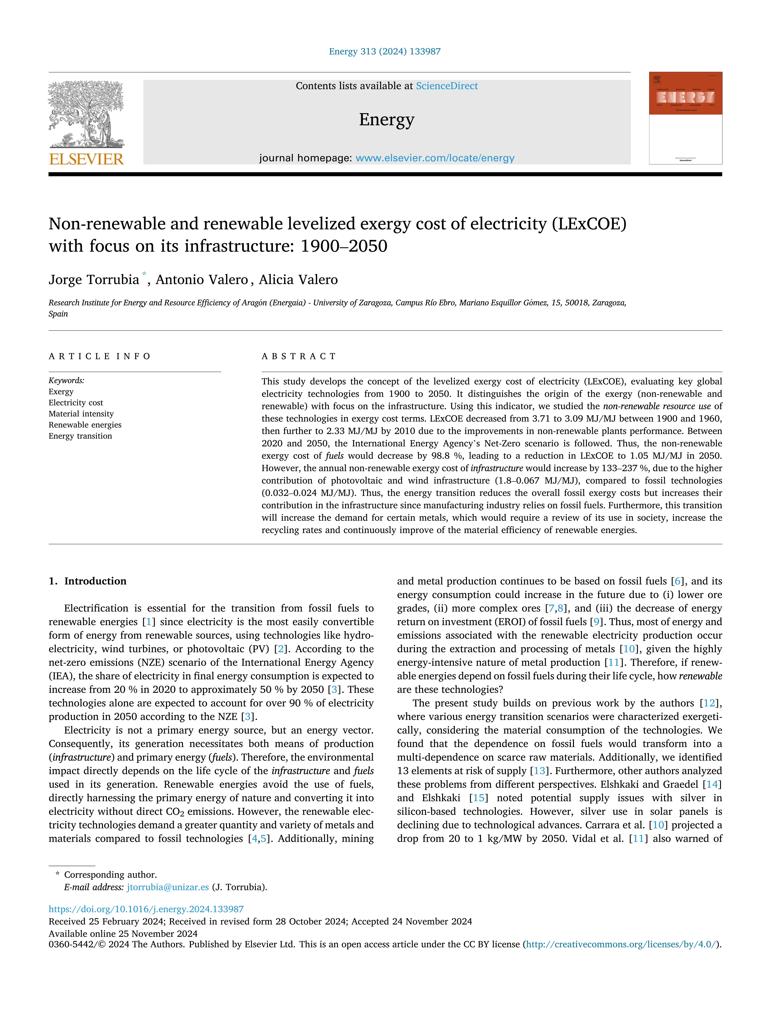 Non-renewable and renewable levelized exergy cost of electricity (LExCOE) with focus on its infrastructure: 1900-2050