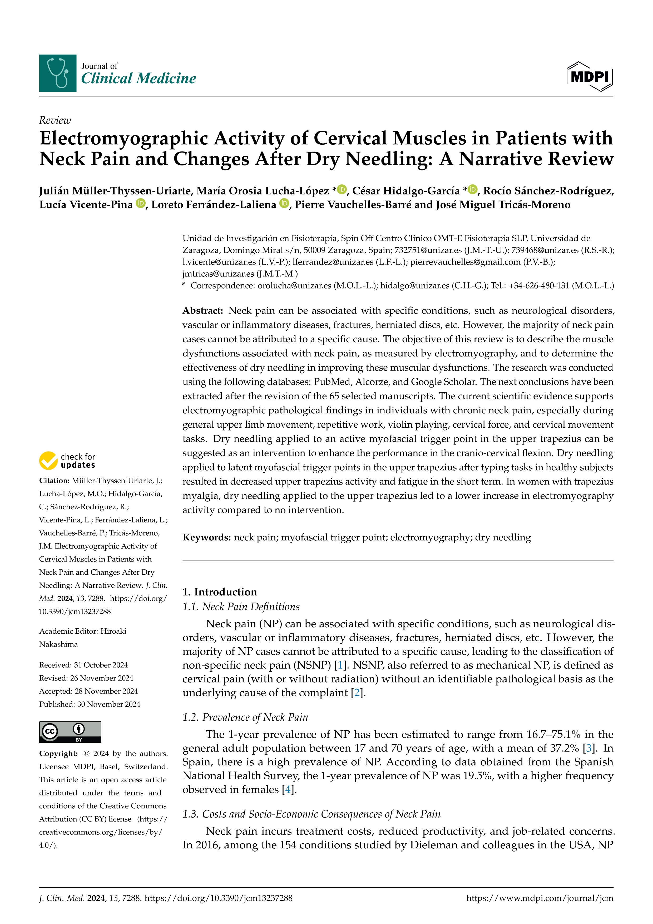 Electromyographic activity of cervical muscles in patients with neck pain and changes after dry needling: a narrative review