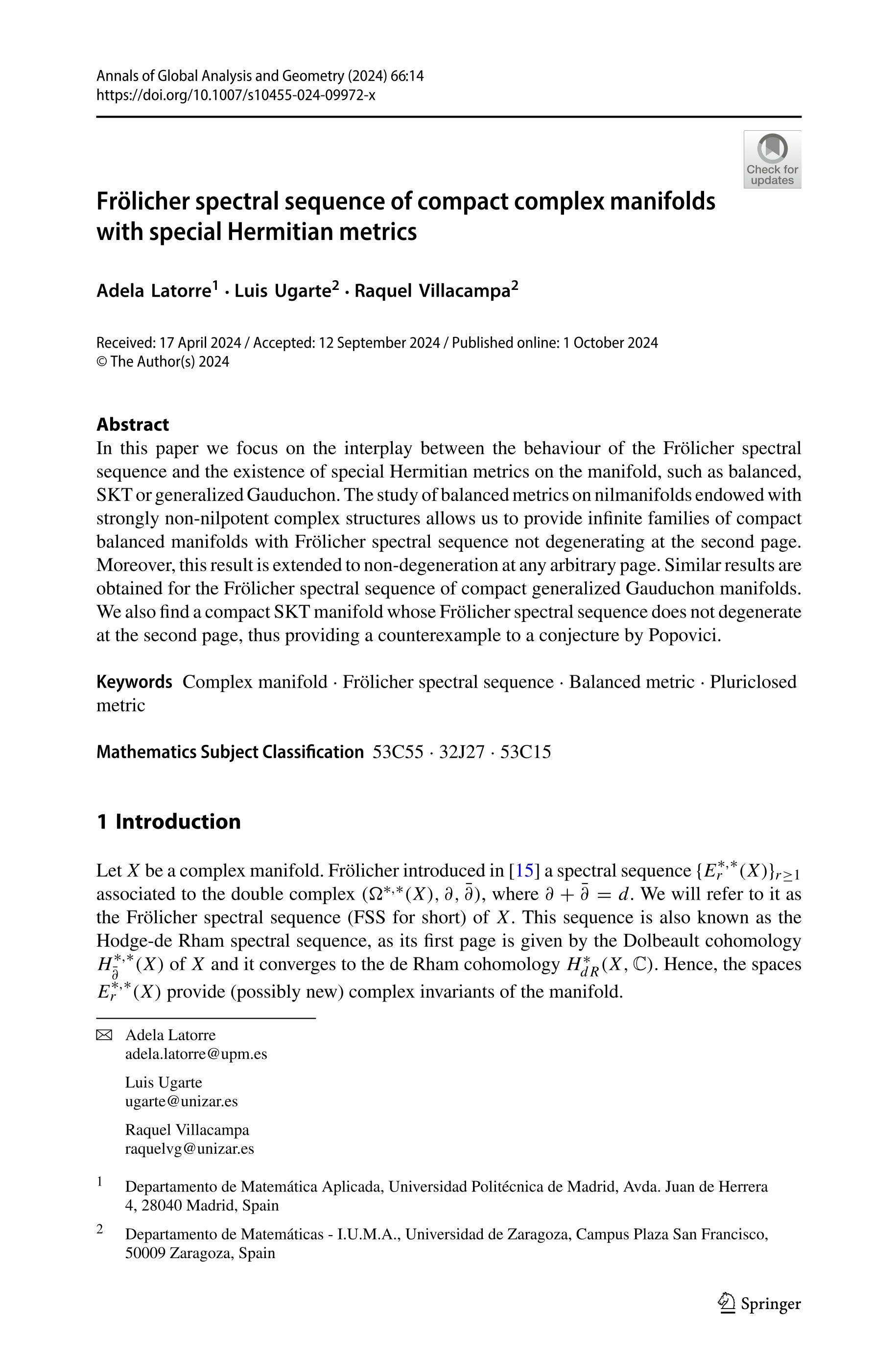 Frölicher spectral sequence of compact complex manifolds with special Hermitian metrics