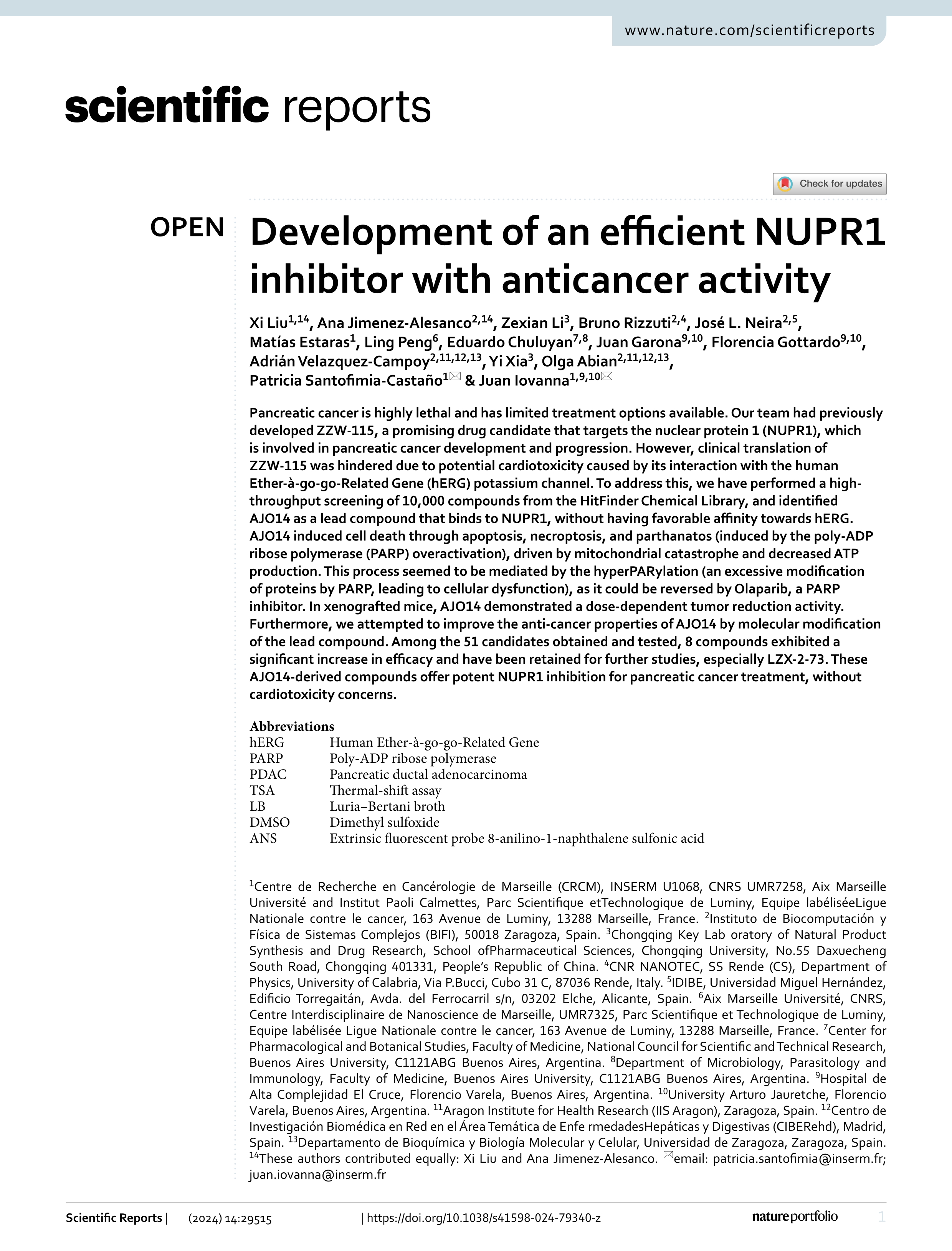 Development of an efficient NUPR1 inhibitor with anticancer activity