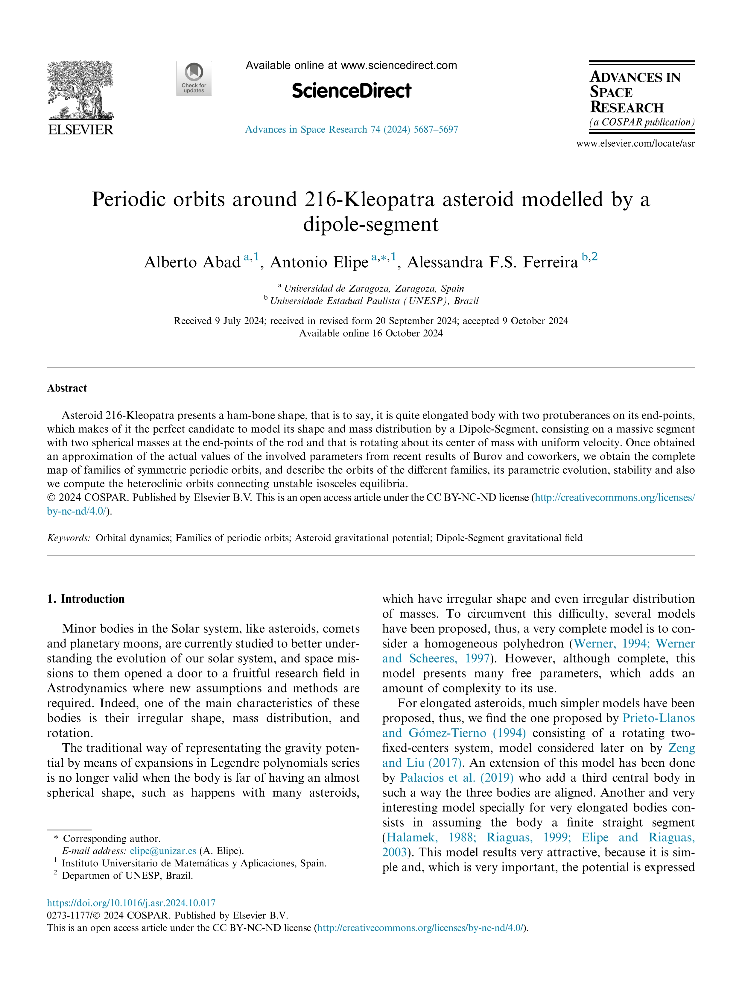 Periodic orbits around 216-Kleopatra asteroid modelled by a dipole-segment