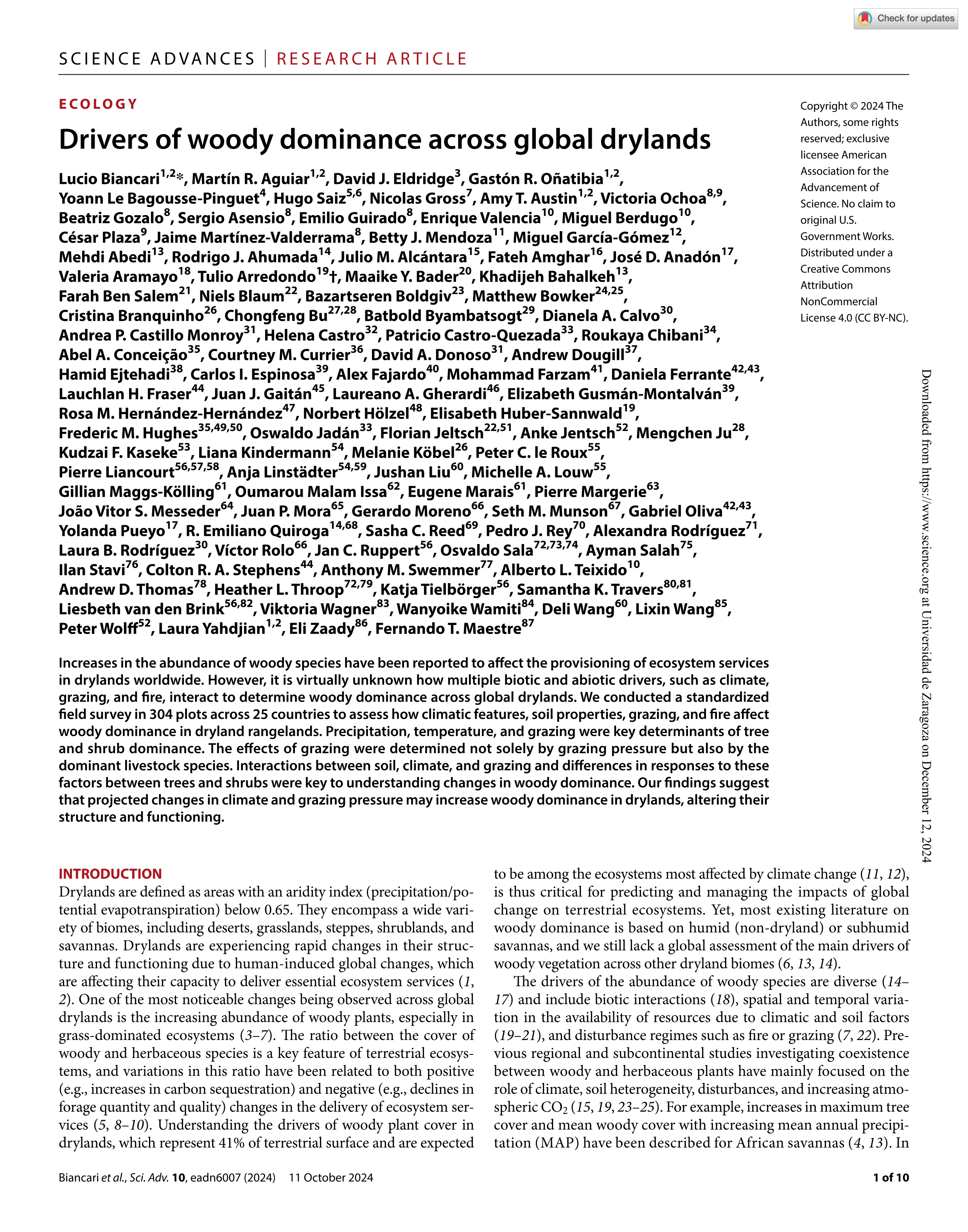 Drivers of woody dominance across global drylands