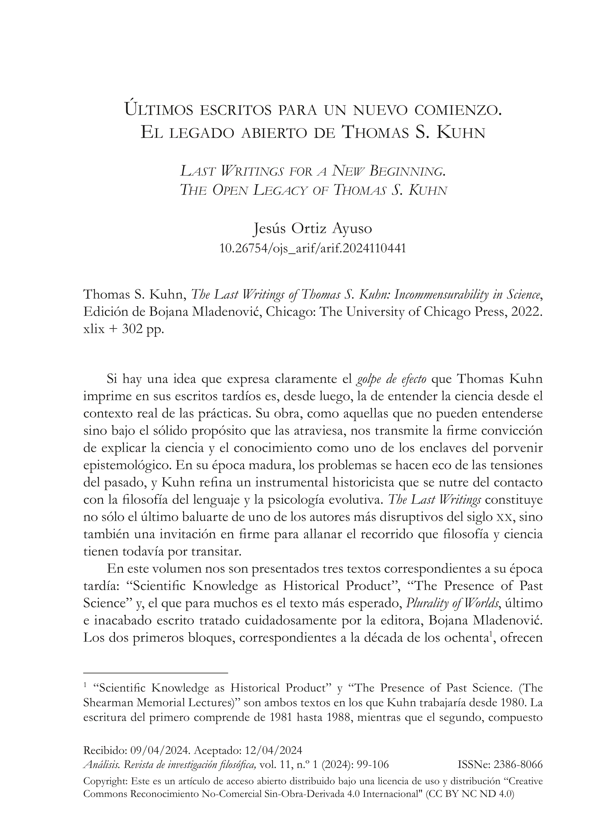 Últimos escritos para un nuevo comienzo. El legado abierto de Thomas S. Kuhn
