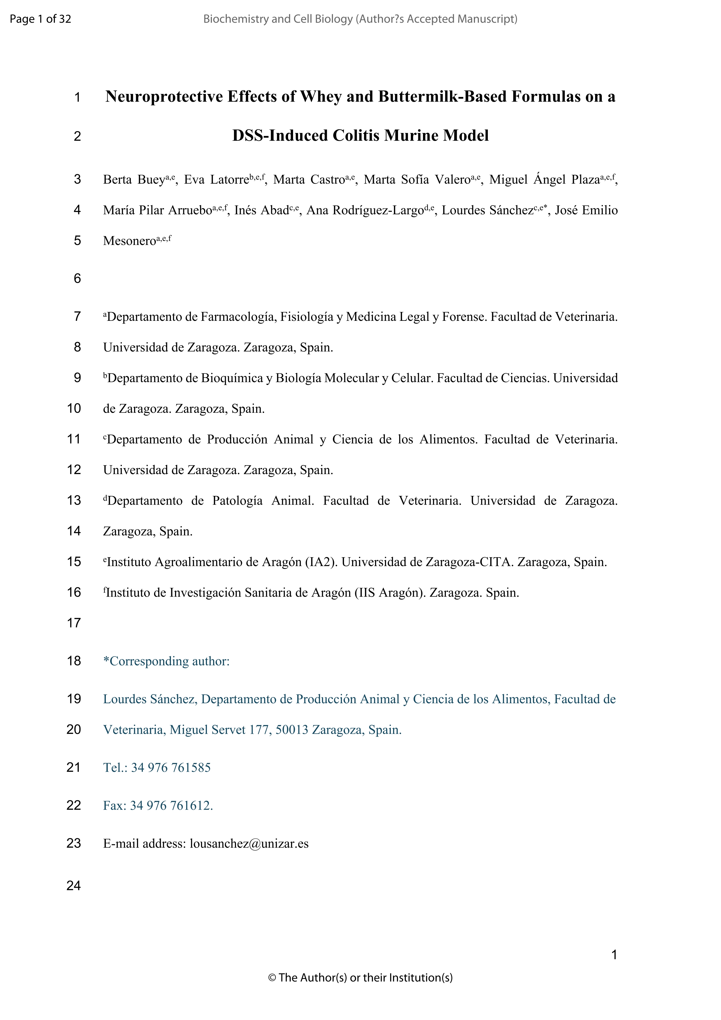 Neuroprotective effects of whey and buttermilk-based formulas on a DSS-induced colitis murine model