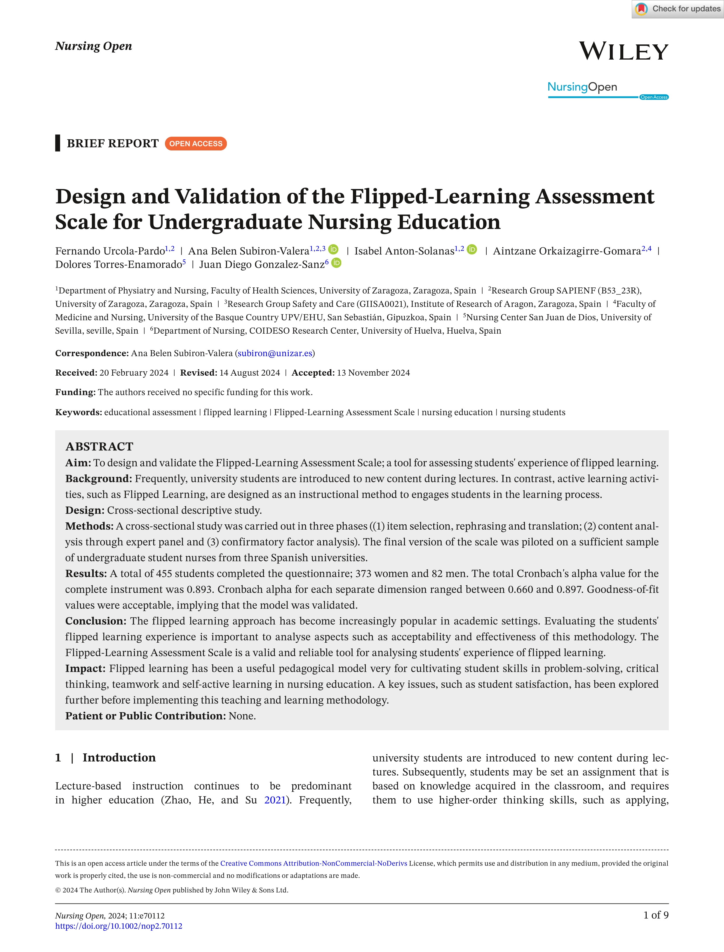 Design and validation of the flipped-learning assessment scale for undergraduate nursing education
