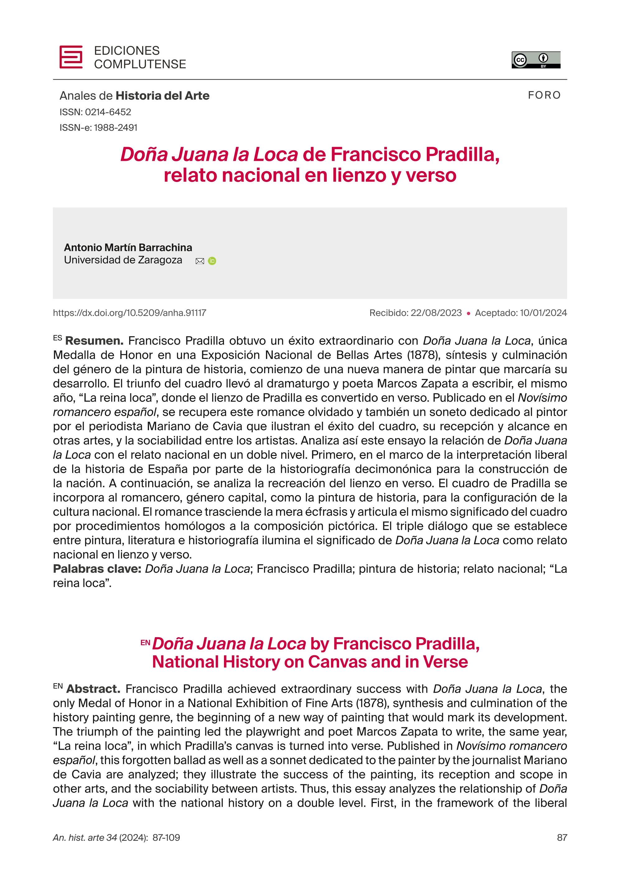 Doña Juana la Loca de Francisco Pradilla, relato nacional en lienzo y verso