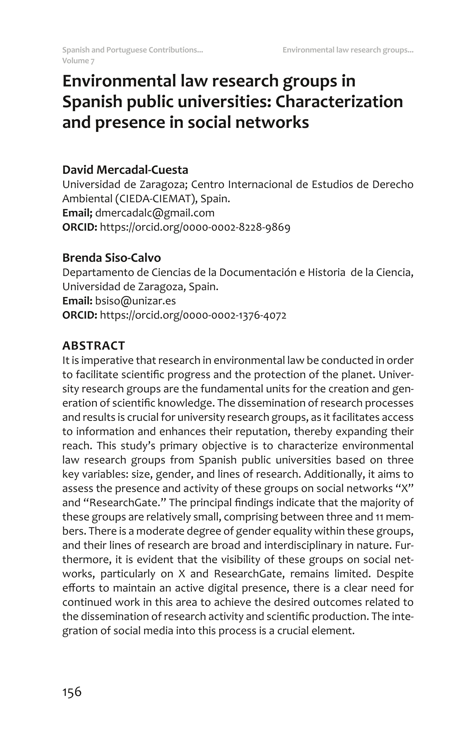 Environmental law research groups in Spanish public universities: Characterization and presence in social networks