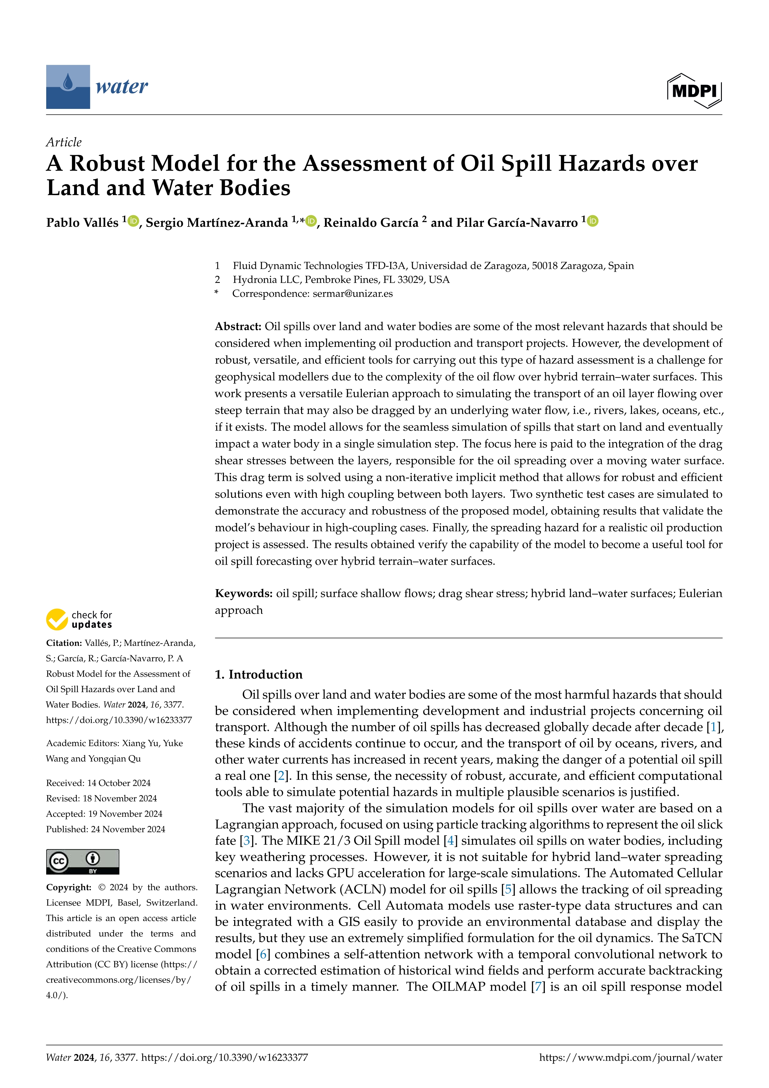 A Robust Model for the Assessment of Oil Spill Hazards over Land and Water Bodies