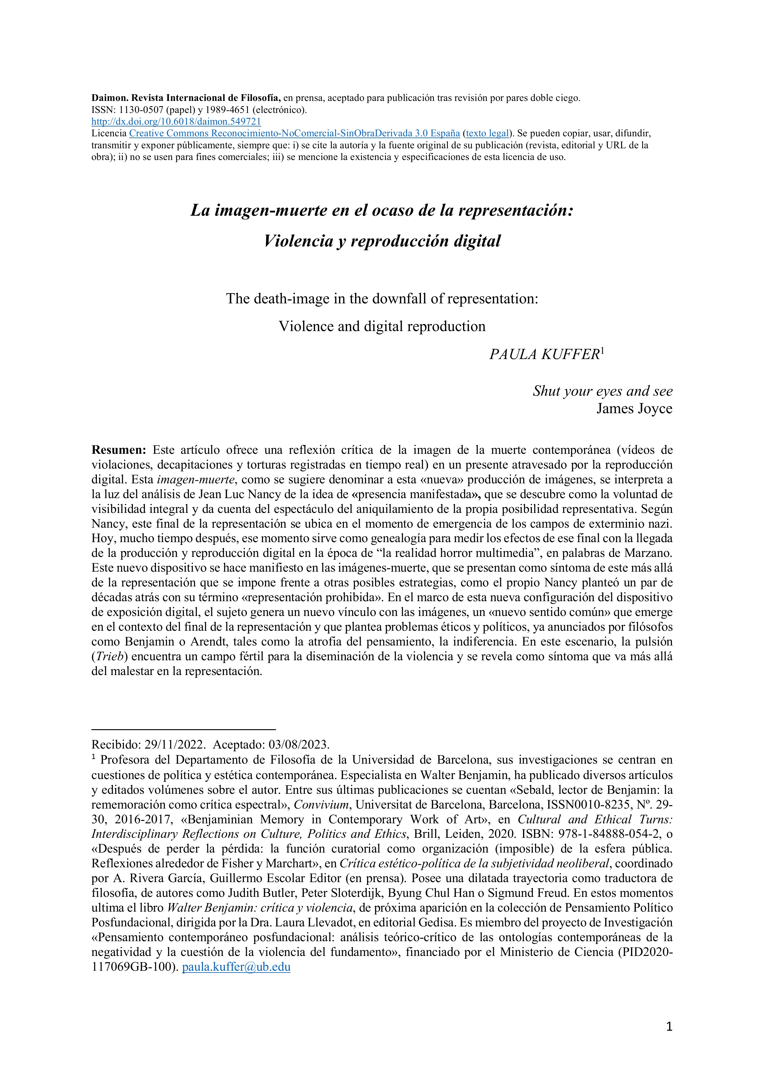 La imagen-muerte en el ocaso de la representación: Violencia y reproducción digital