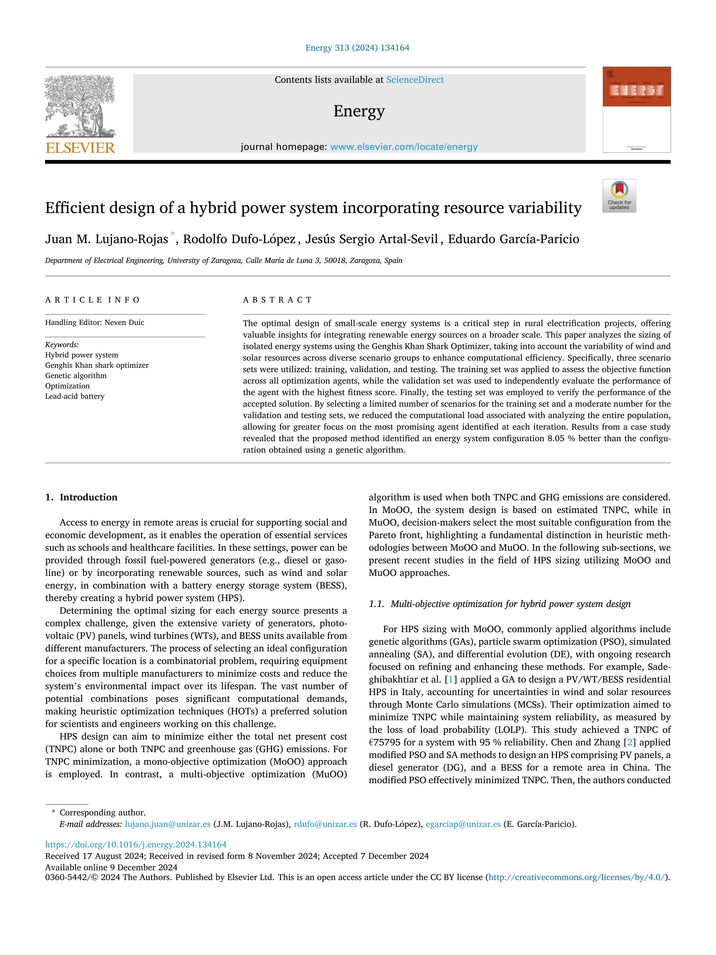 Efficient design of a hybrid power system incorporating resource variability