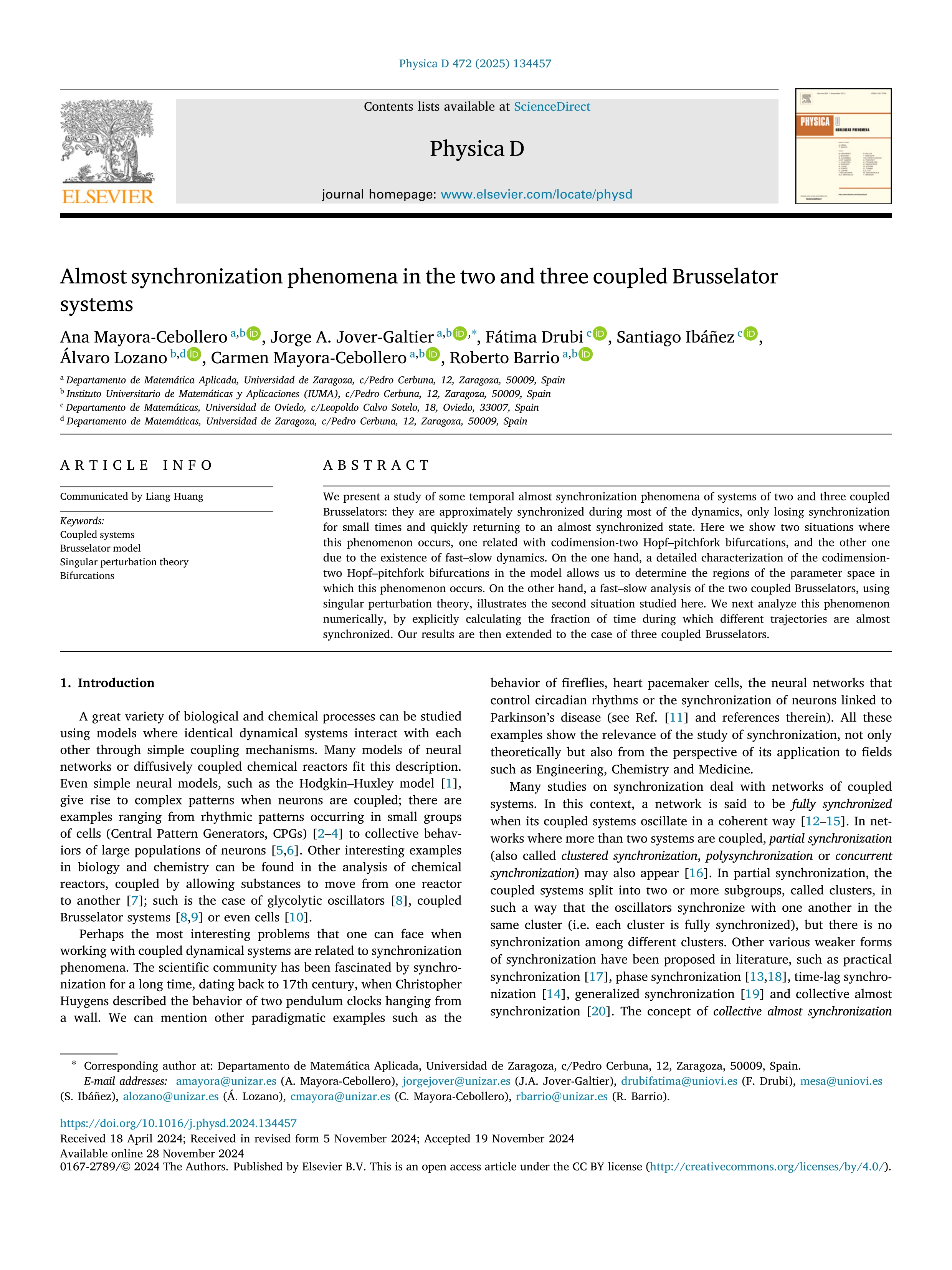 Almost synchronization phenomena in the two and three coupled Brusselator systems