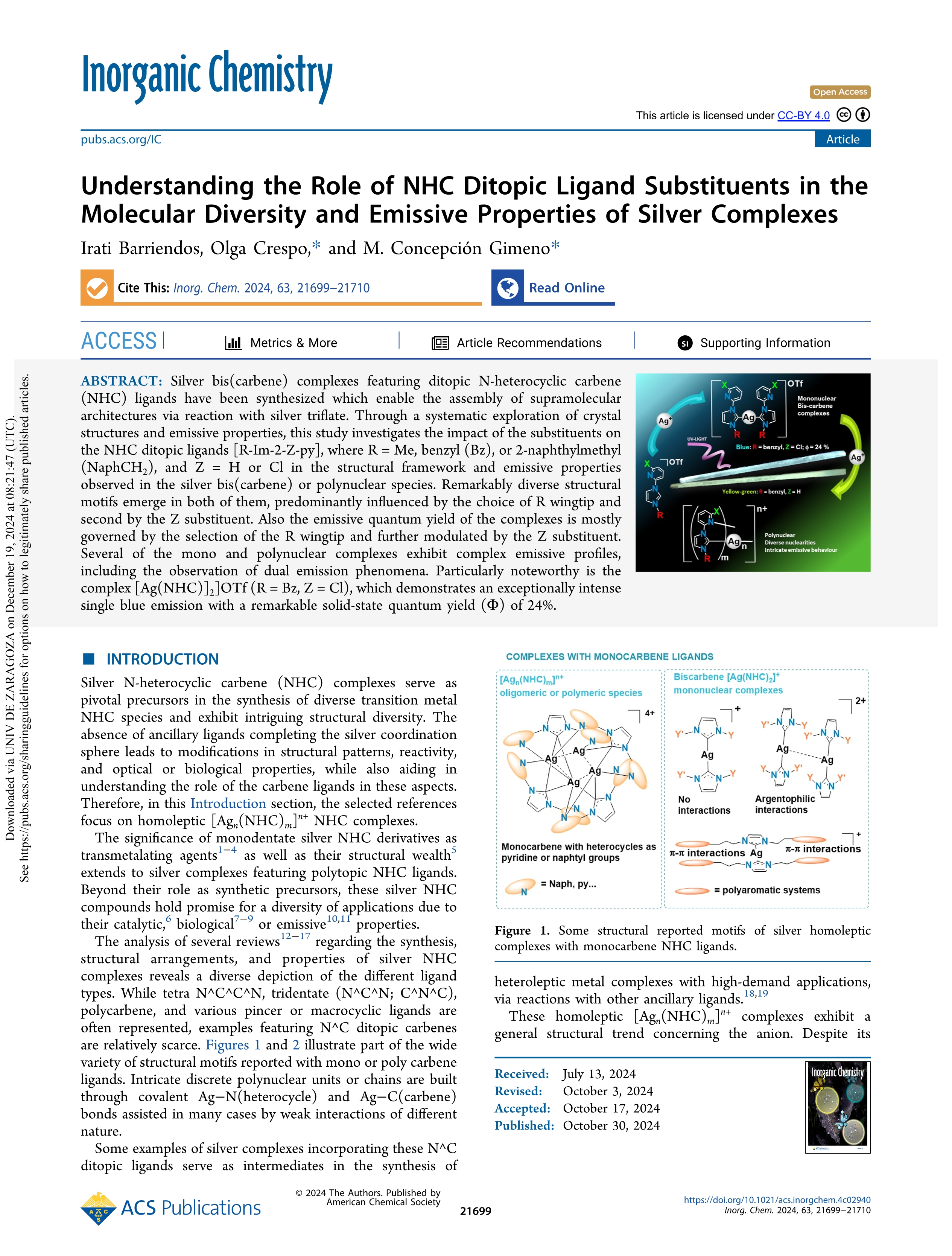 Understanding the Role of NHC Ditopic Ligand Substituents in the Molecular Diversity and Emissive Properties of Silver Complexes