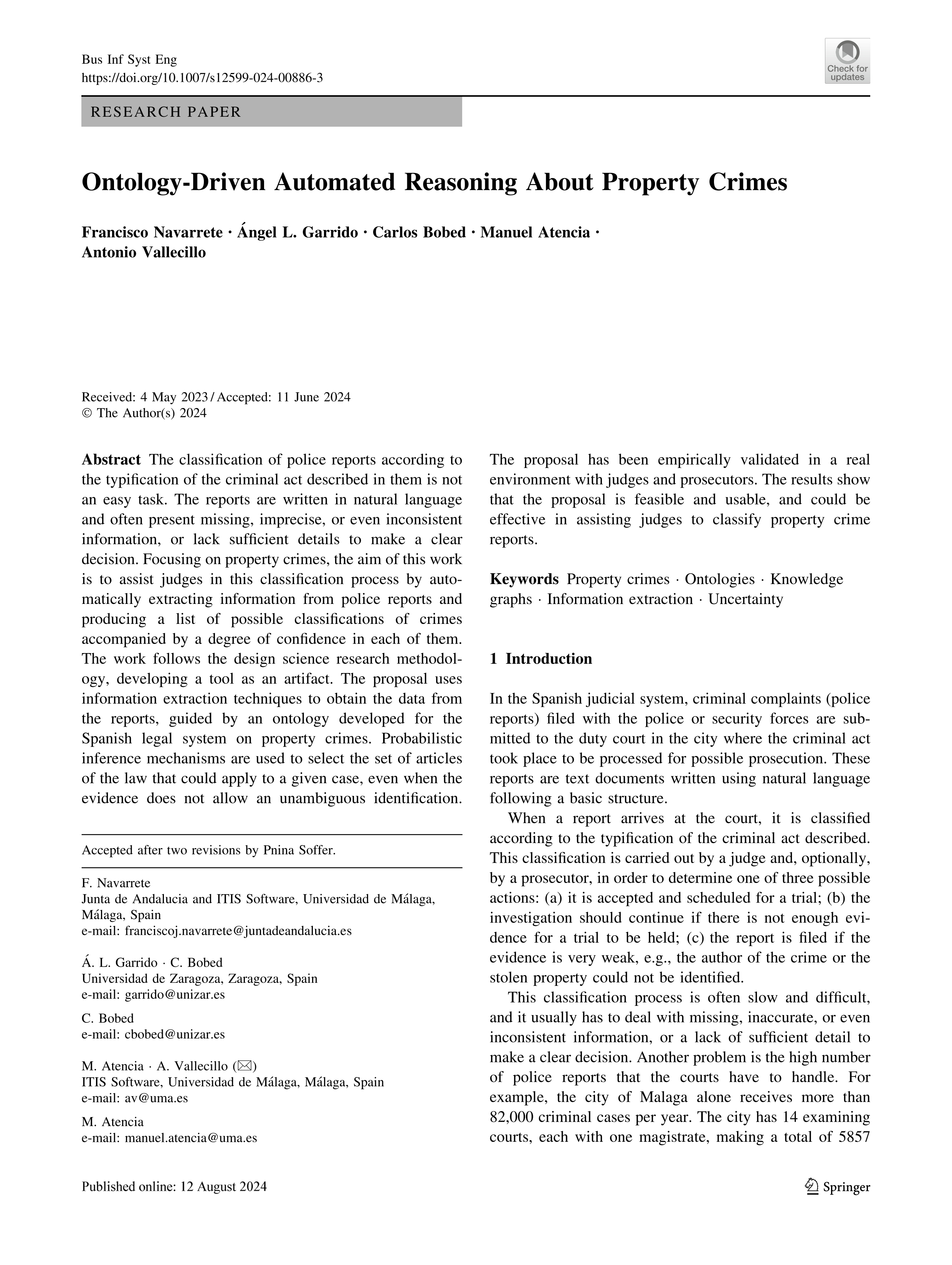 Ontology-driven automated reasoning about property crimes