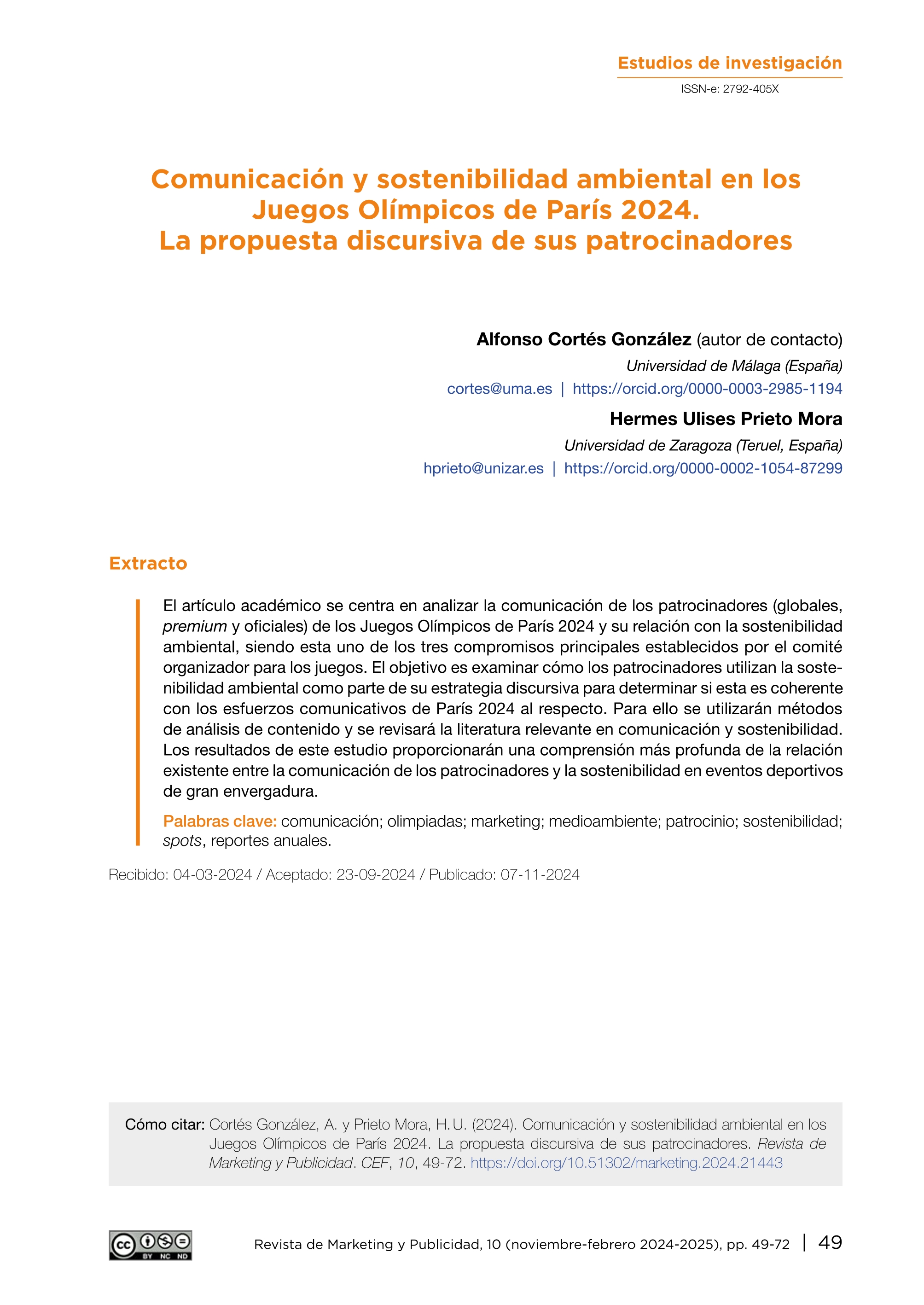 Comunicación y sostenibilidad ambiental en los Juegos Olímpicos de París 2024.  La propuesta discursiva de sus patrocinadores