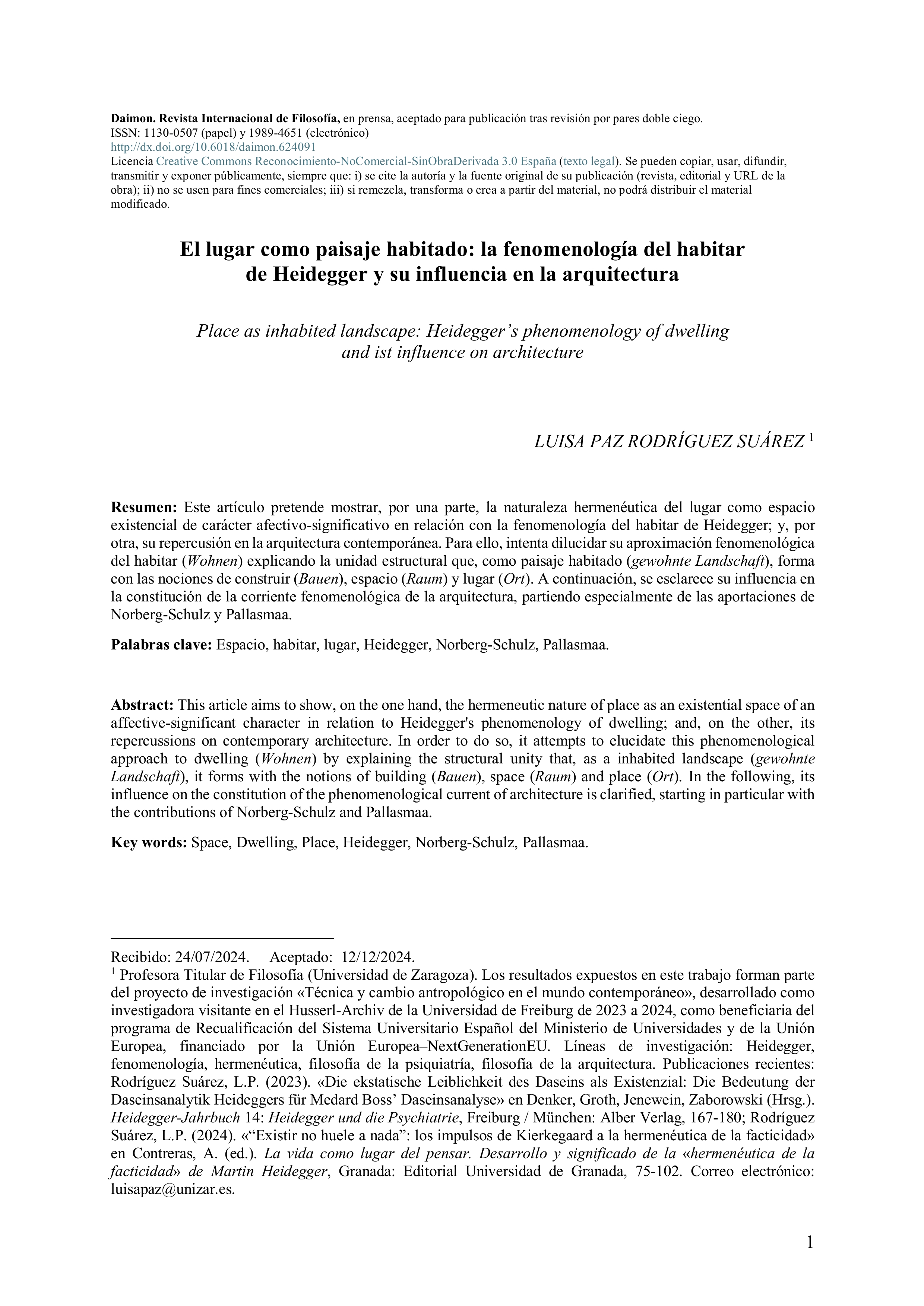 El lugar como paisaje habitado: la fenomenología del habitar de Heidegger y su influencia en la arquitectura