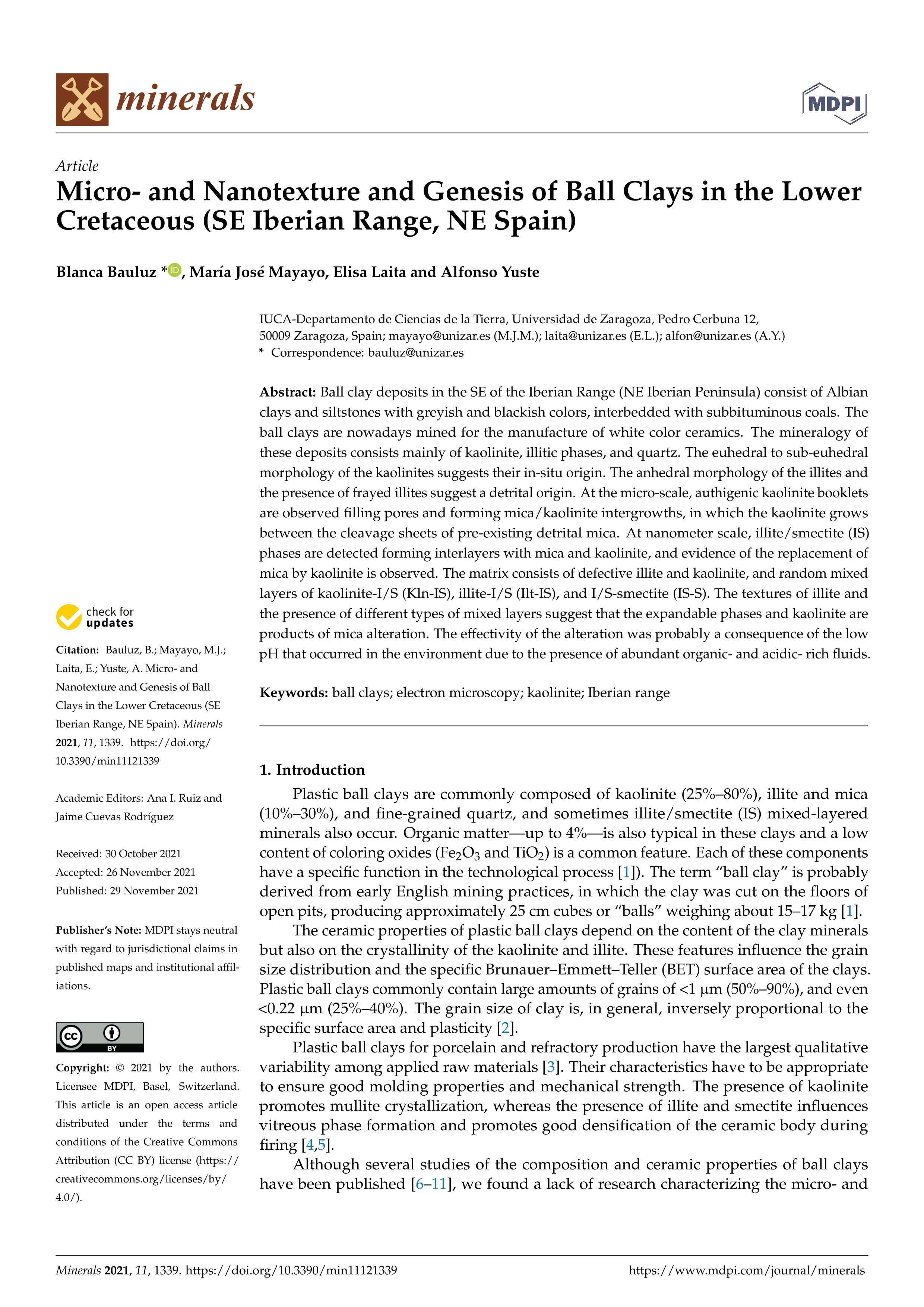 Micro- and Nanotexture and Genesis of Ball Clays in the Lower Cretaceous (SE Iberian Range, NE Spain)