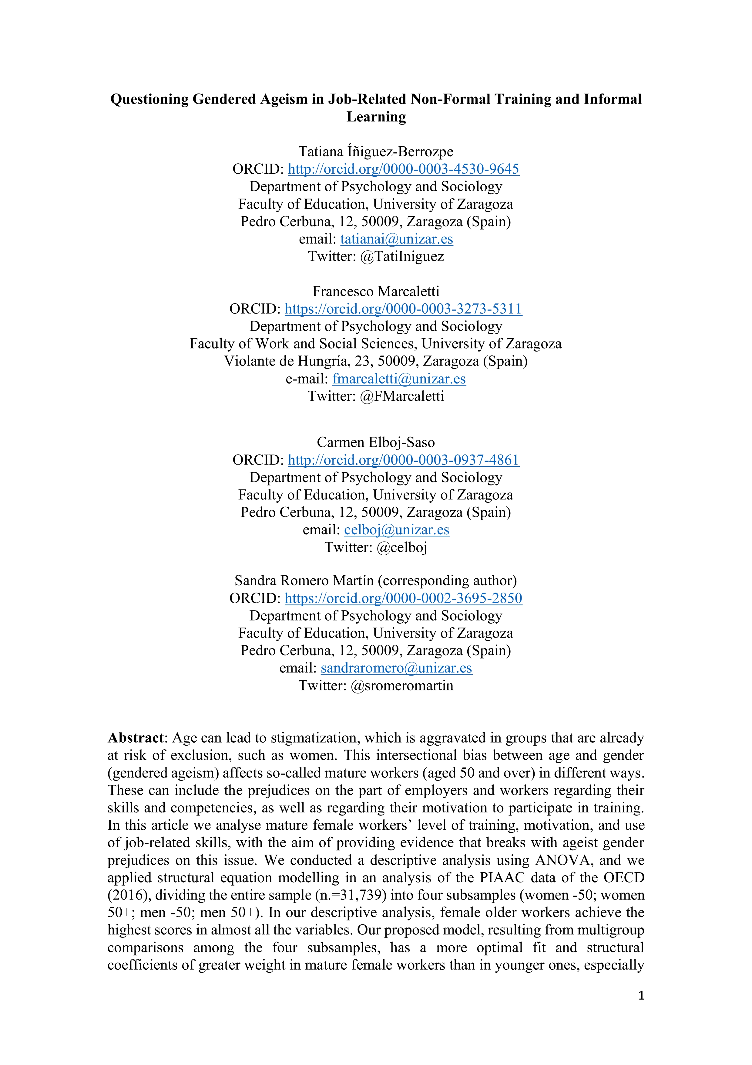 Questioning gendered ageism in job-related non-formal training and informal learning