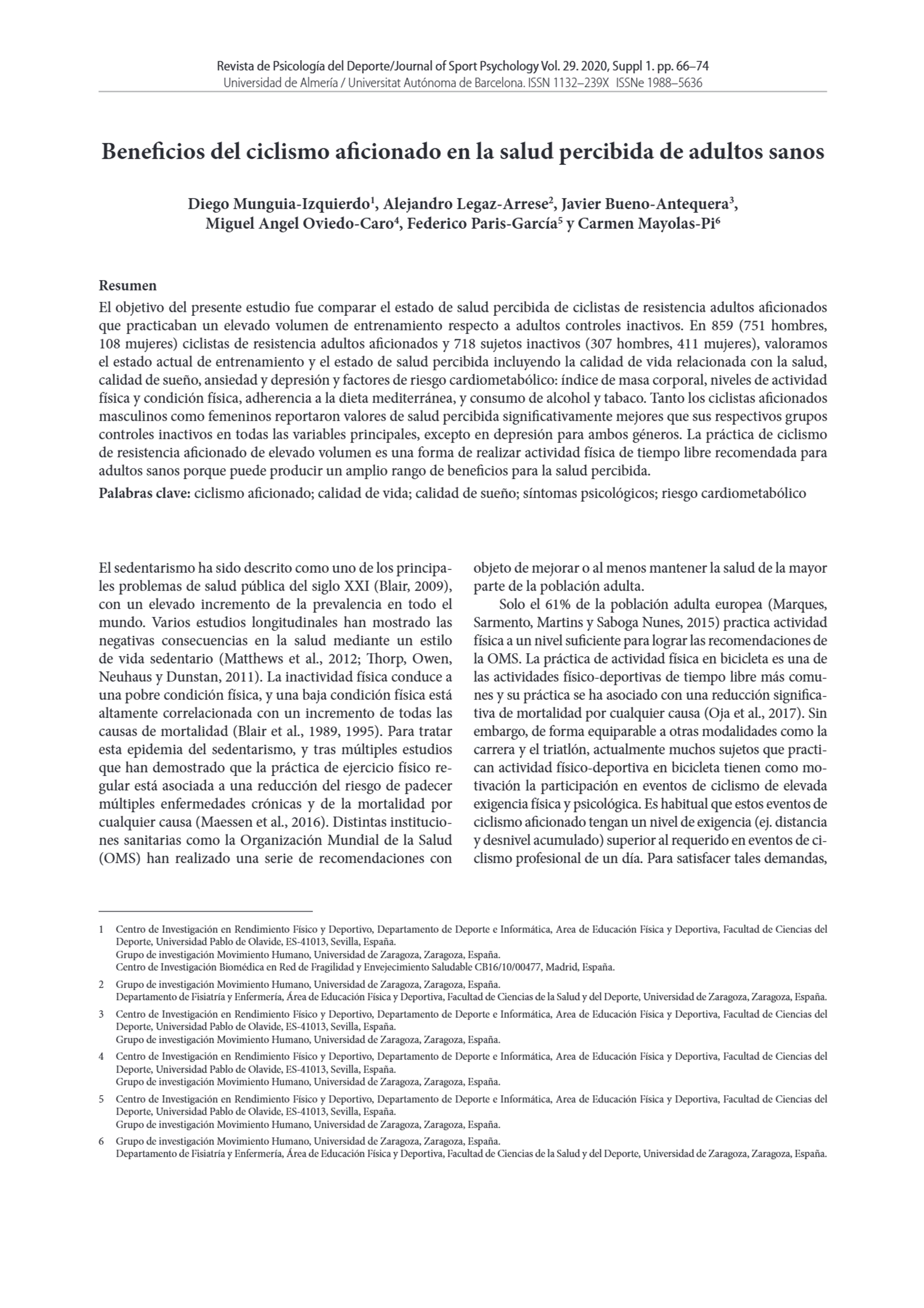 Beneficios del ciclismo aficionado en la salud percibida de adultos sanos