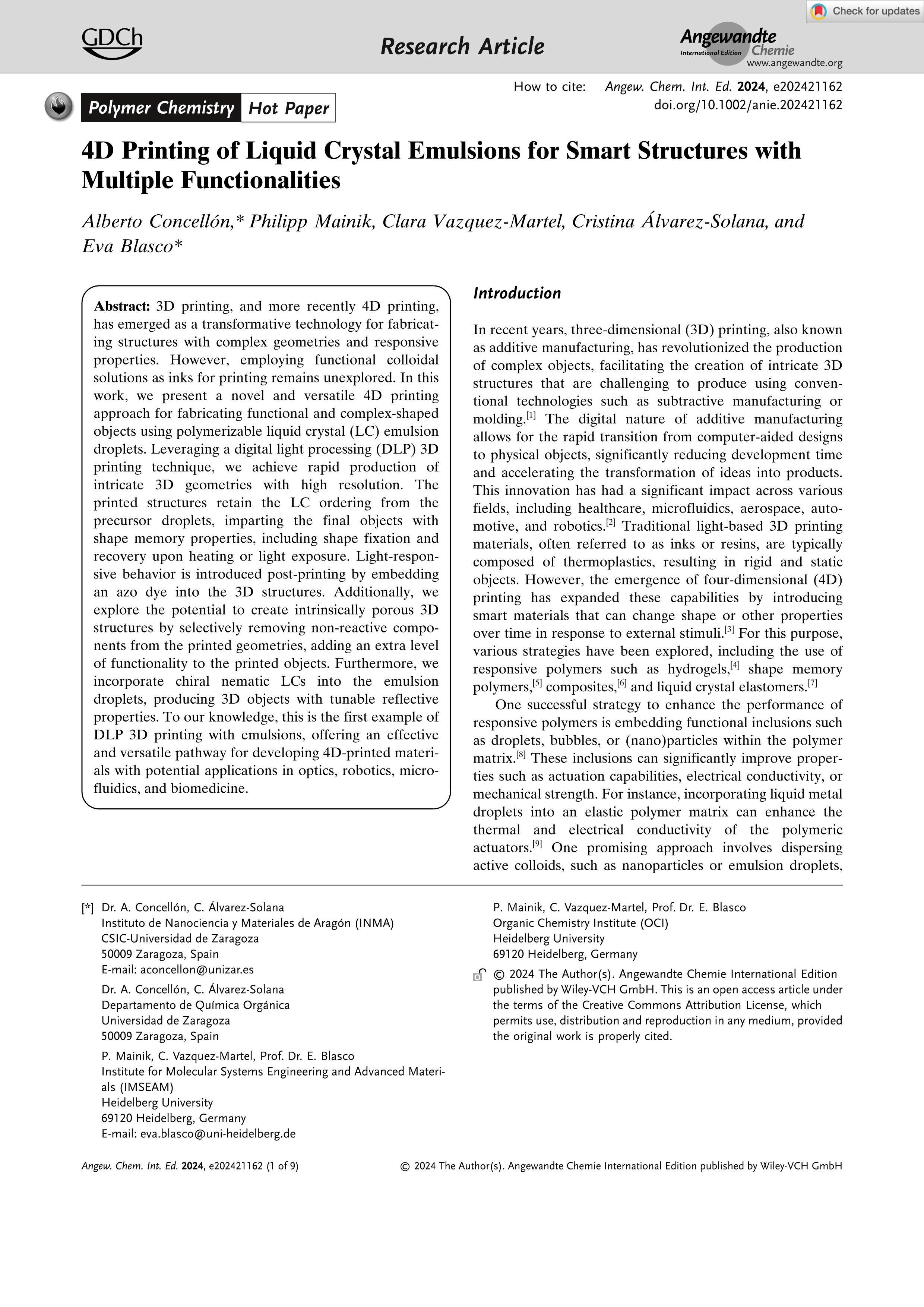 4D Printing of Liquid Crystal Emulsions for Smart Structures with Multiple Functionalities