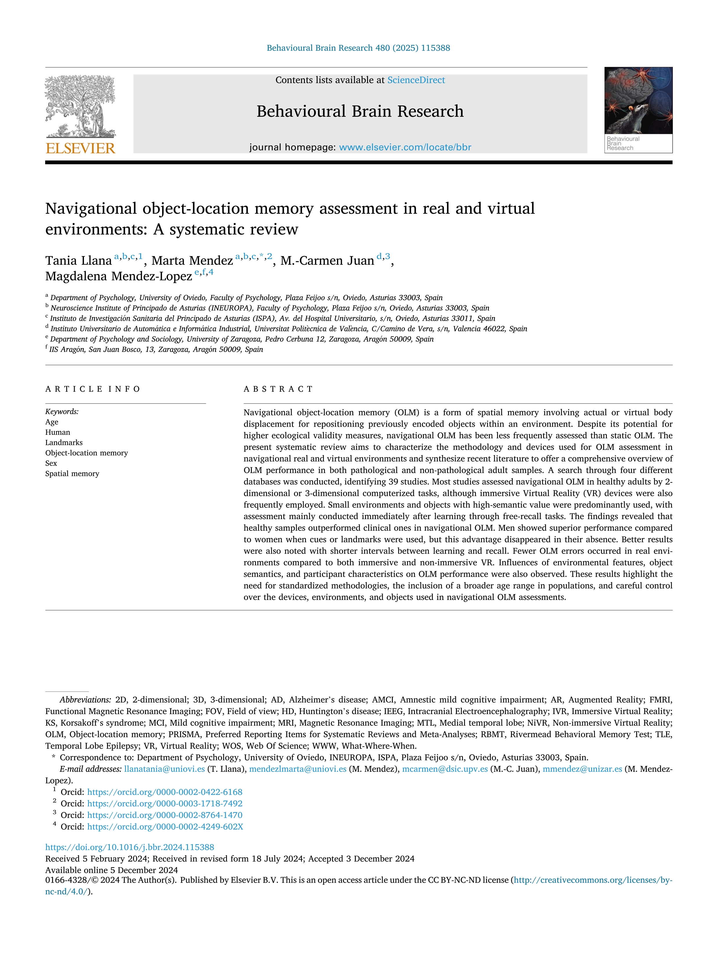 Navigational object-location memory assessment in real and virtual environments: A systematic review