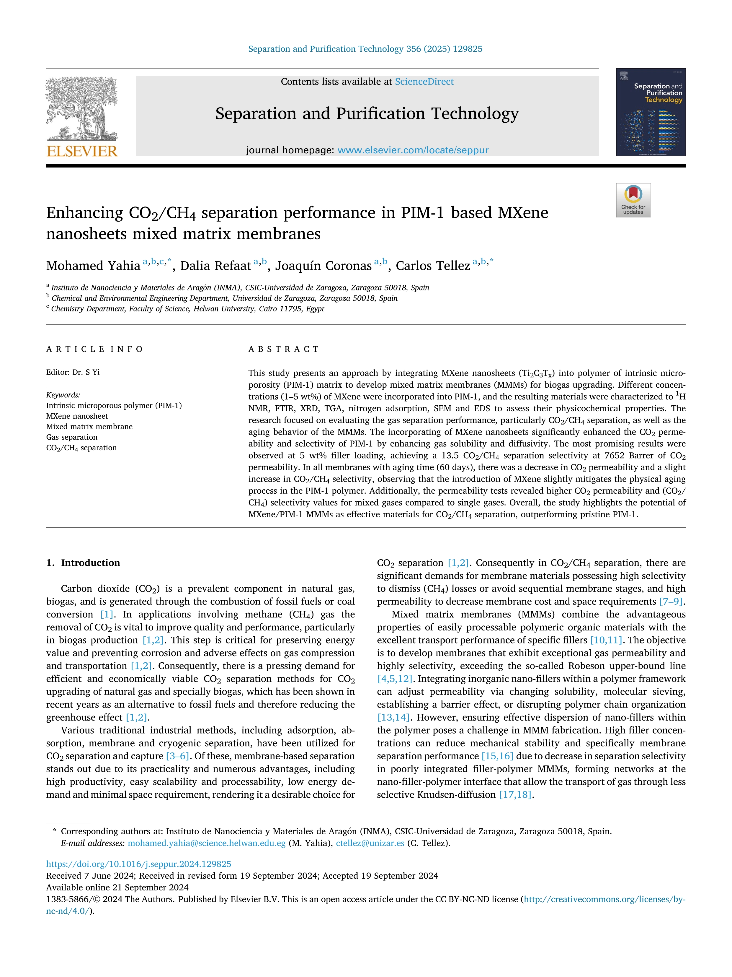 Enhancing CO2/CH4 separation performance in PIM-1 based MXene nanosheets mixed matrix membranes