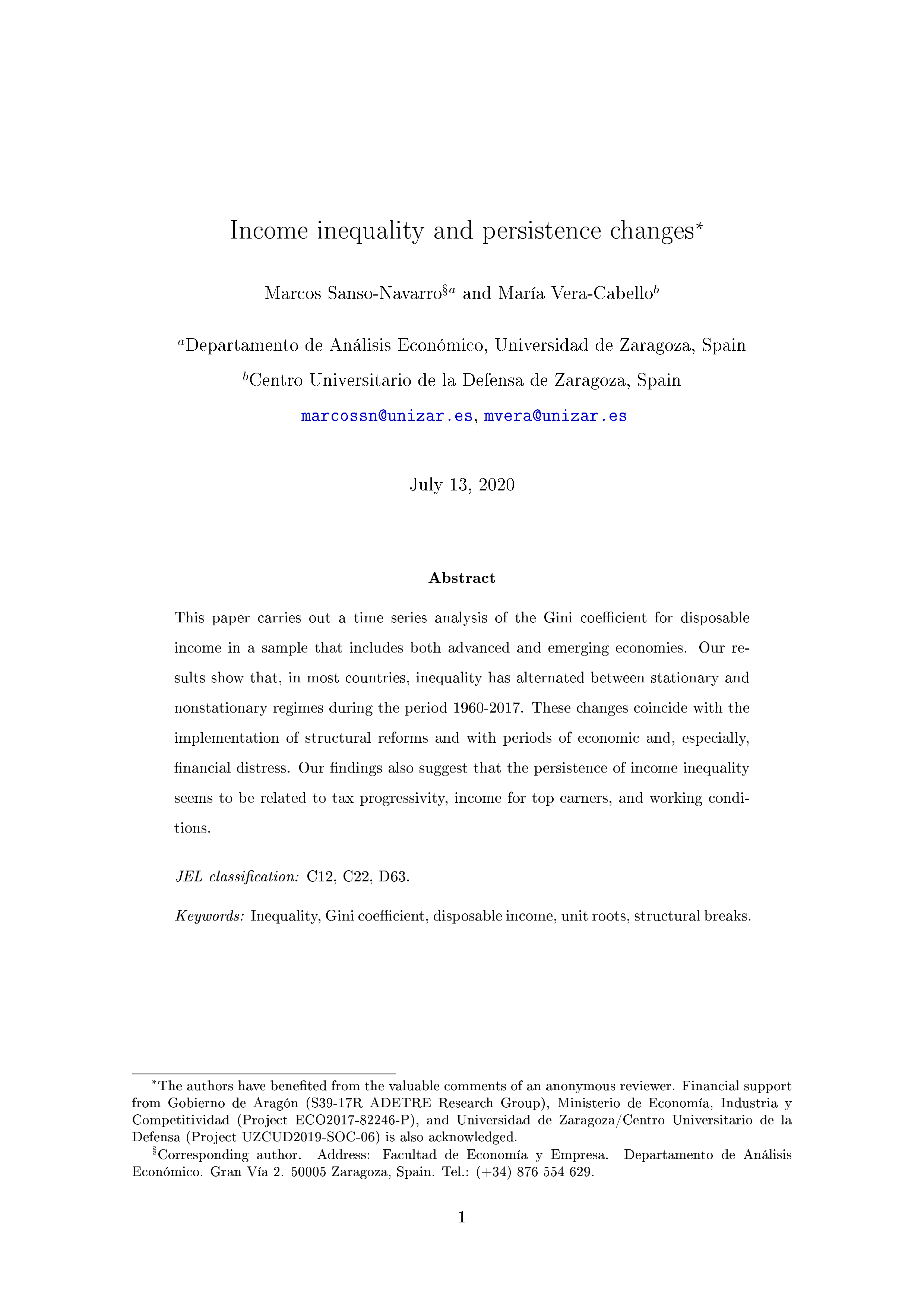 Income Inequality and Persistence Changes