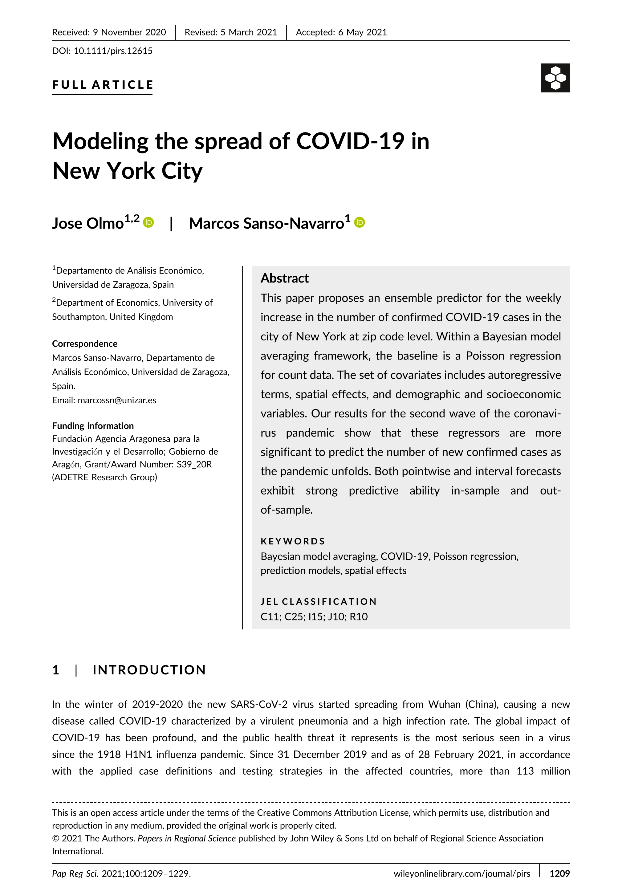 Modeling the spread of COVID-19 in New York City
