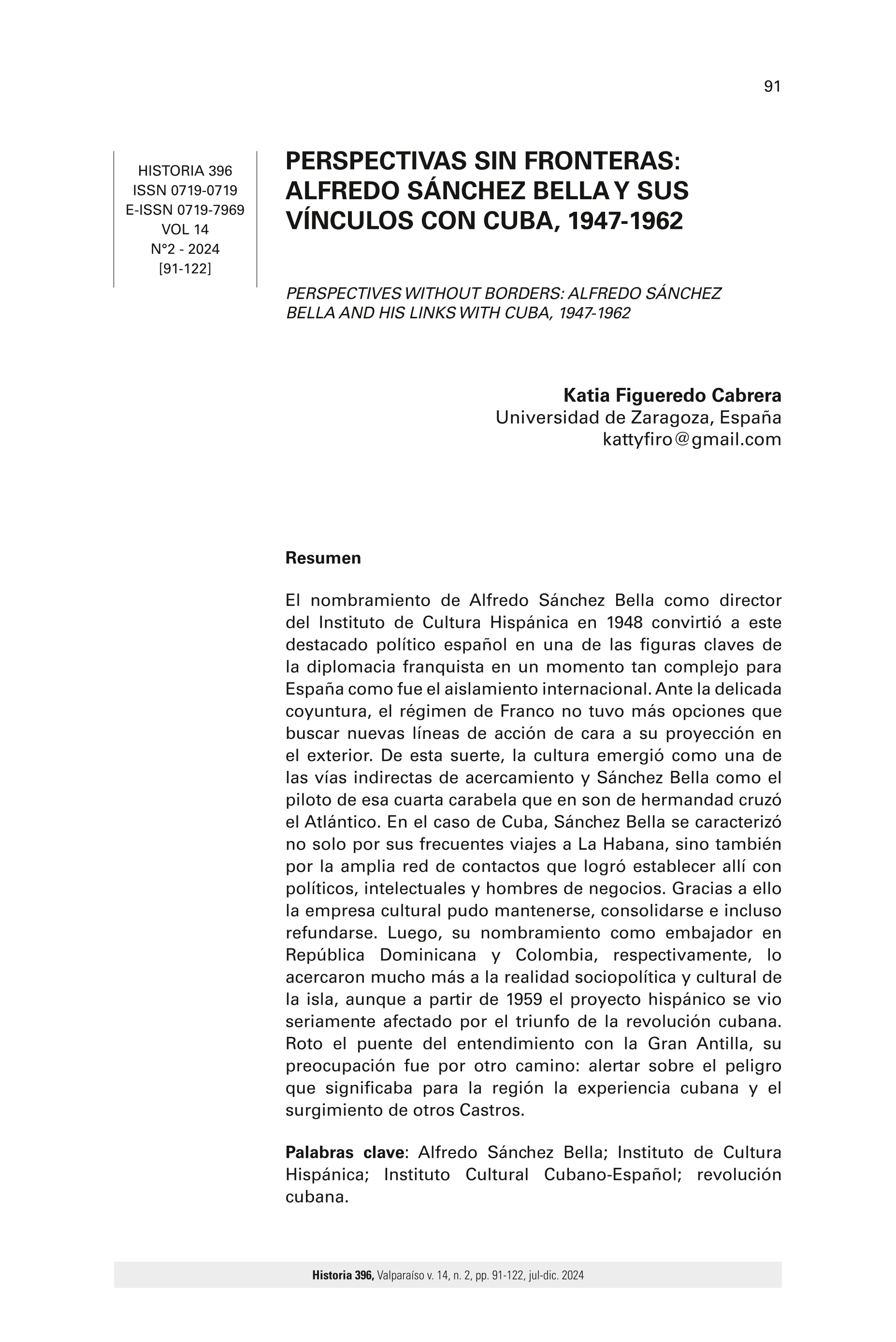 Perspectivas sin fronteras: Alfredo Sánchez Bella y sus vínculos con Cuba, 1947-1962