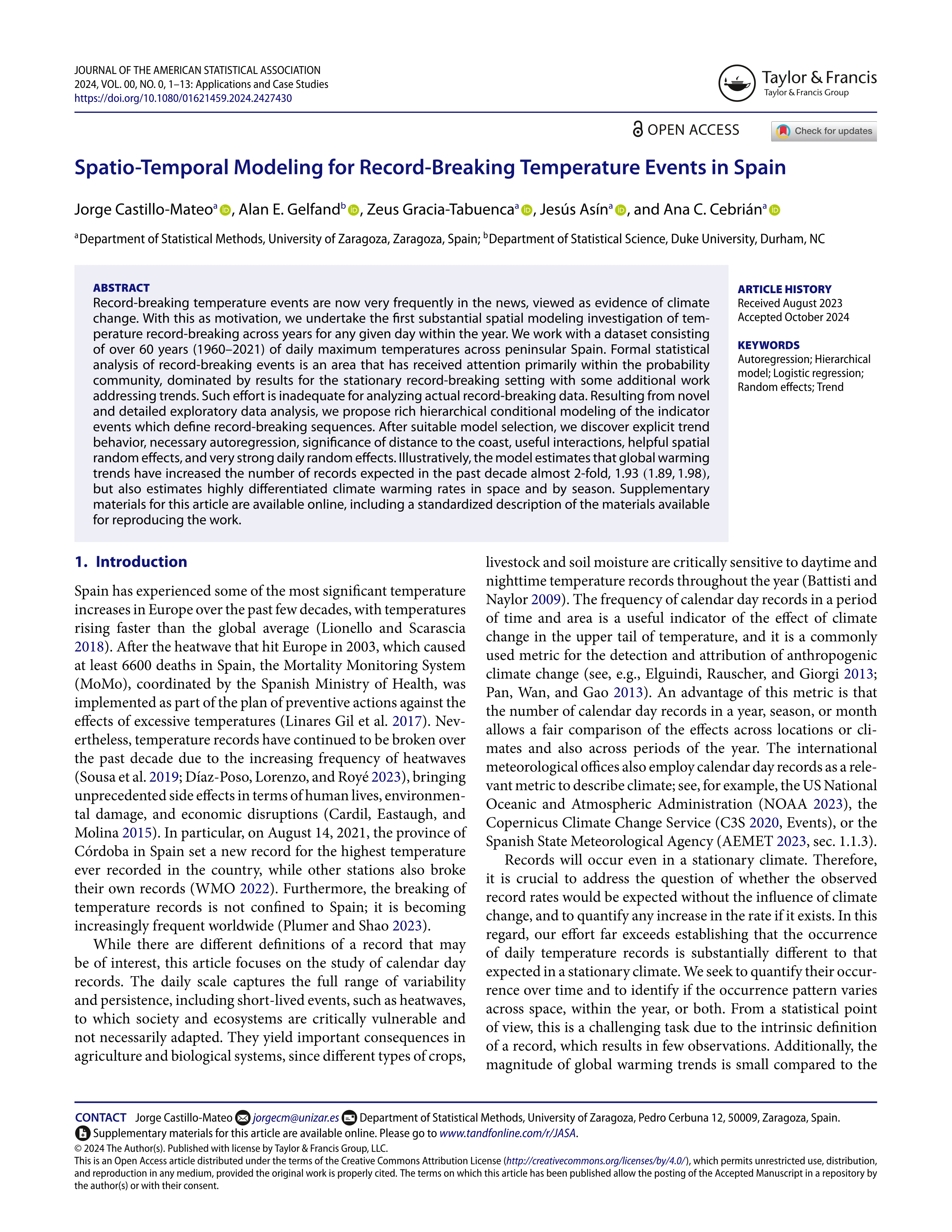 Spatio-temporal modeling for record-breaking temperature events in Spain