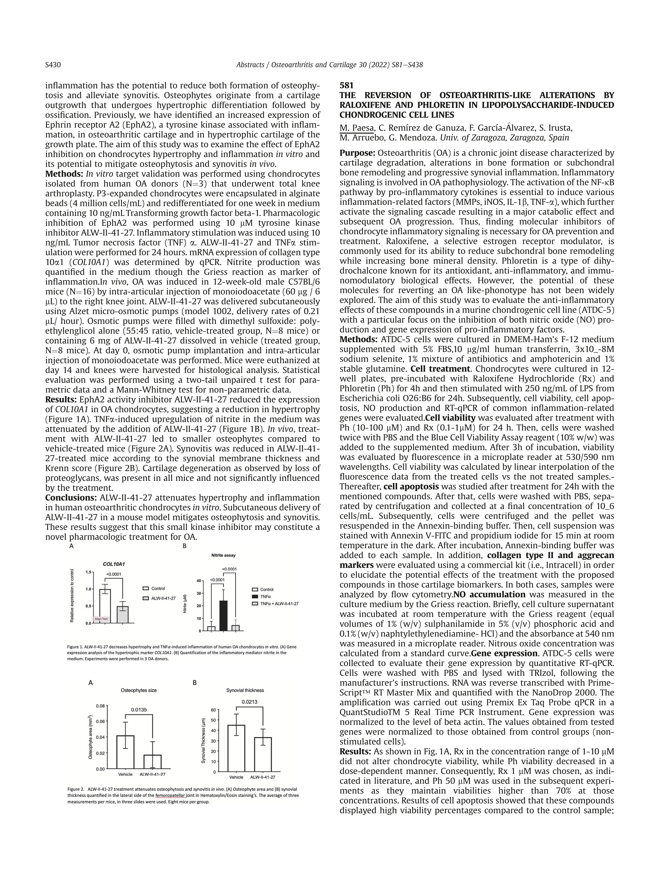 The reversion of osteoarthritis-like alterations by raloxifene and phloretin in lipopolysaccharide-induced chondrogenic cell lines