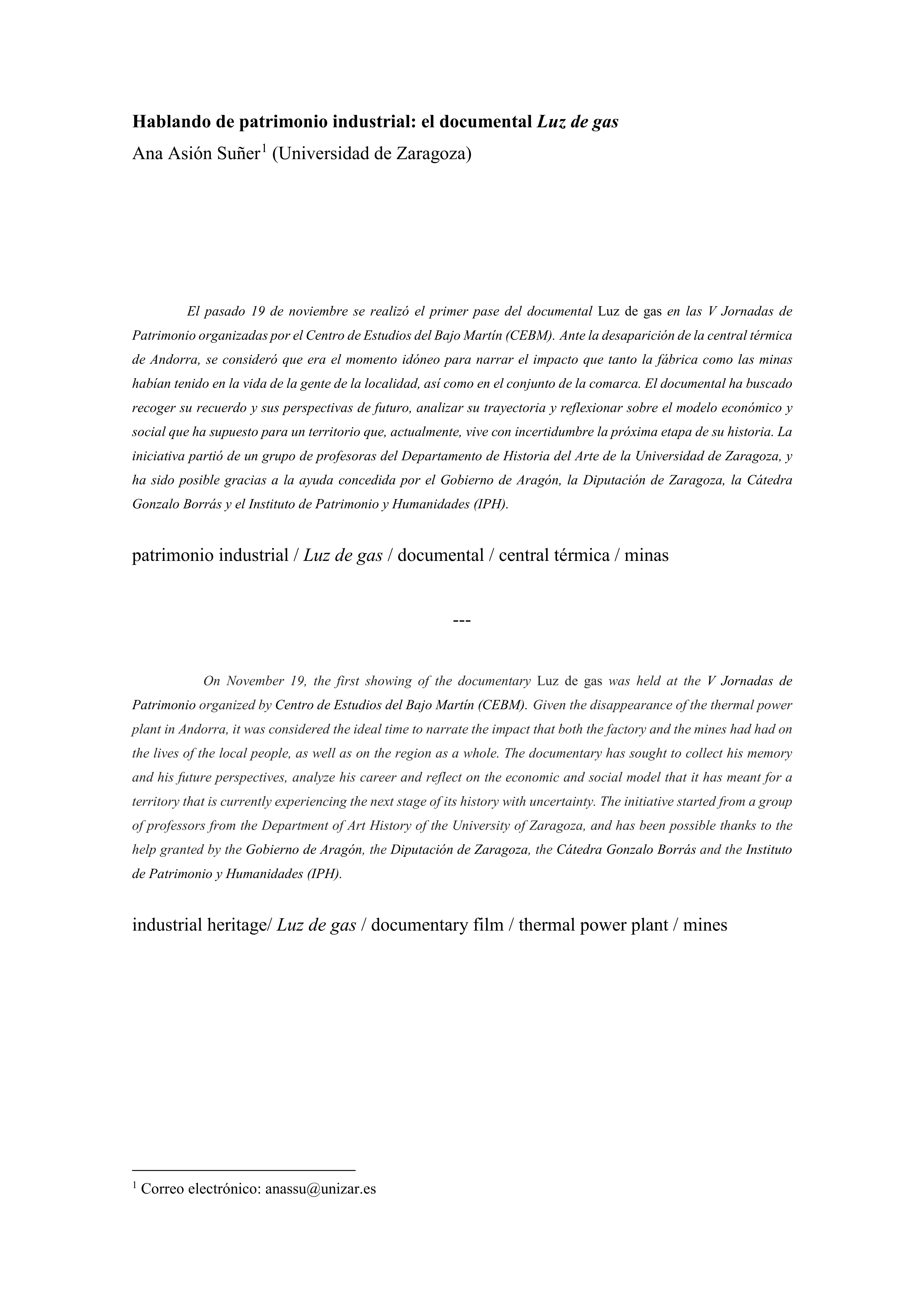 Hablando de patrimonio industrial: el documental Luz de gas