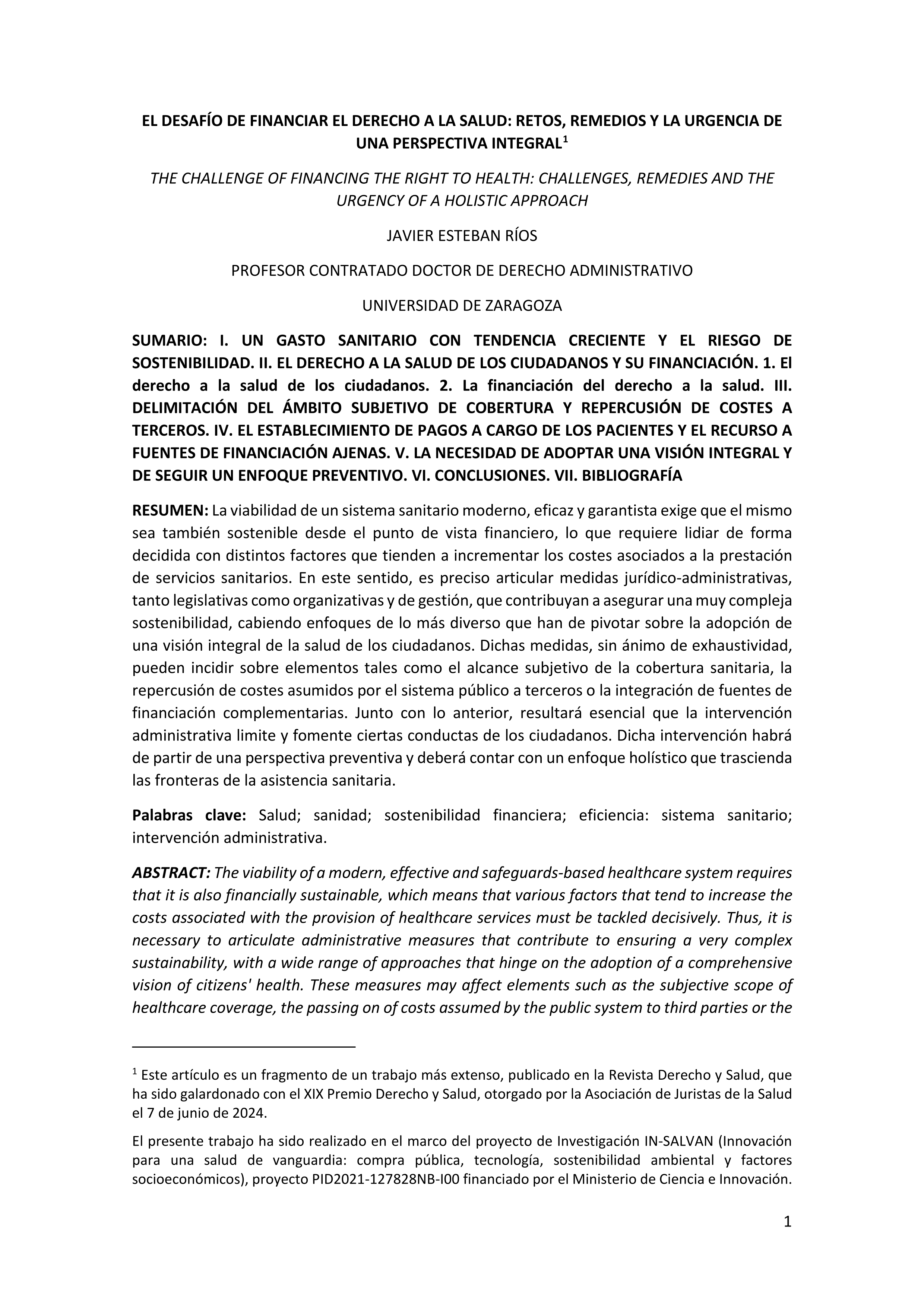 El desafío de financiar el derecho a la salud: retos, remedios y la urgencia de una perspectiva integral