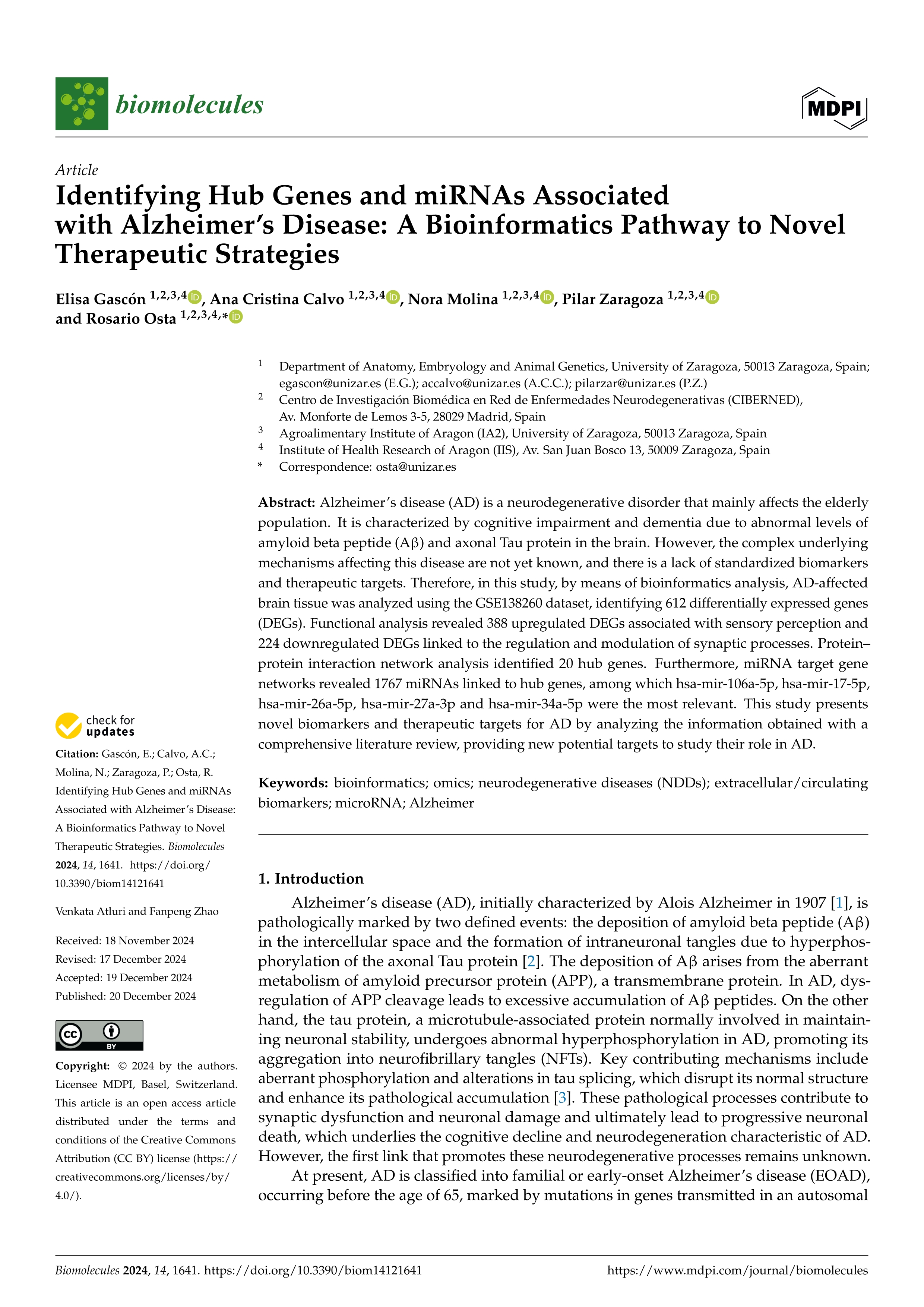 Identifying Hub Genes and miRNAs Associated with Alzheimer’s Disease: A Bioinformatics Pathway to Novel Therapeutic Strategies