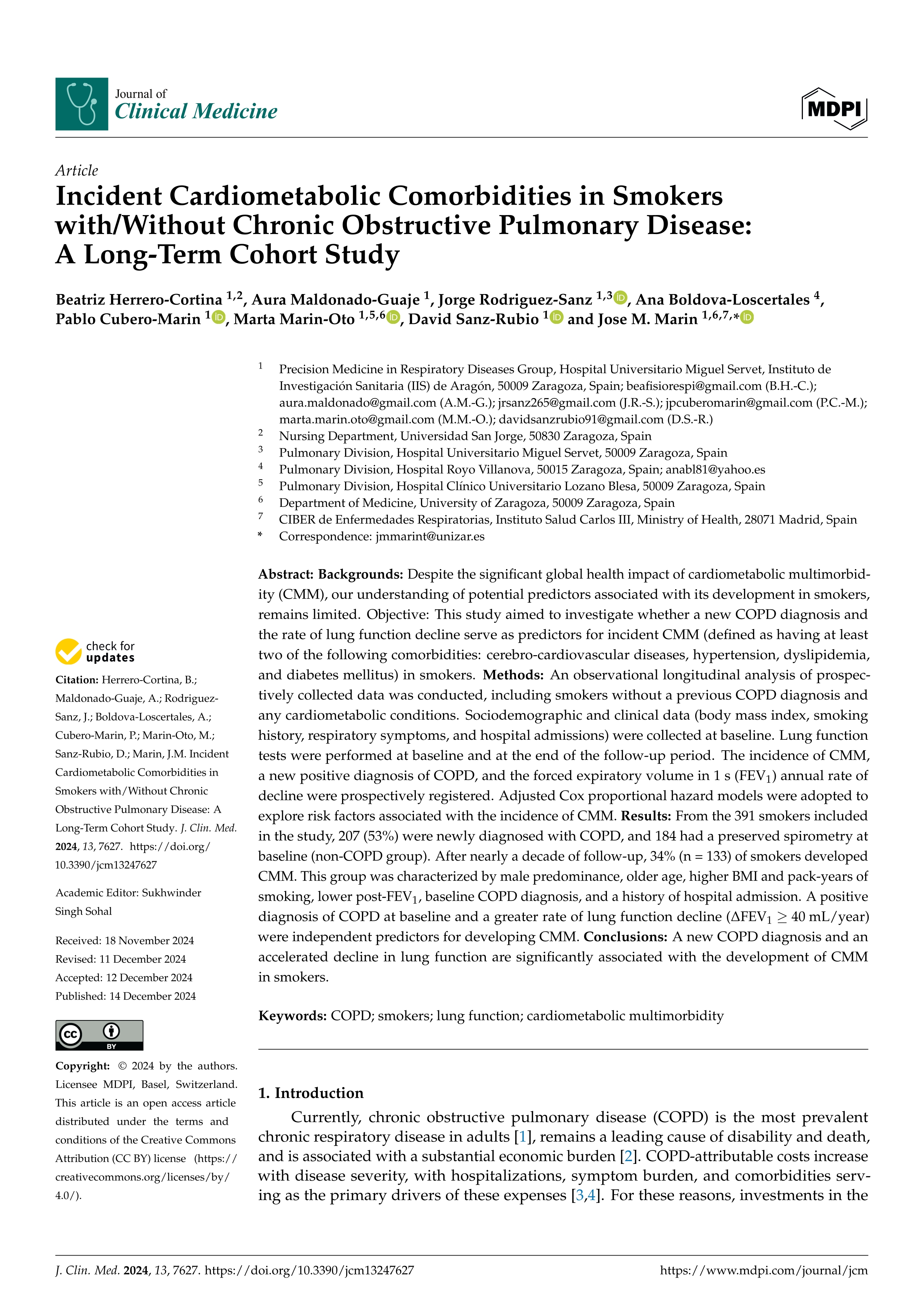 Incident cardiometabolic comorbidities in smokers with/without chronic obstructive pulmonary disease: a long-term cohort study