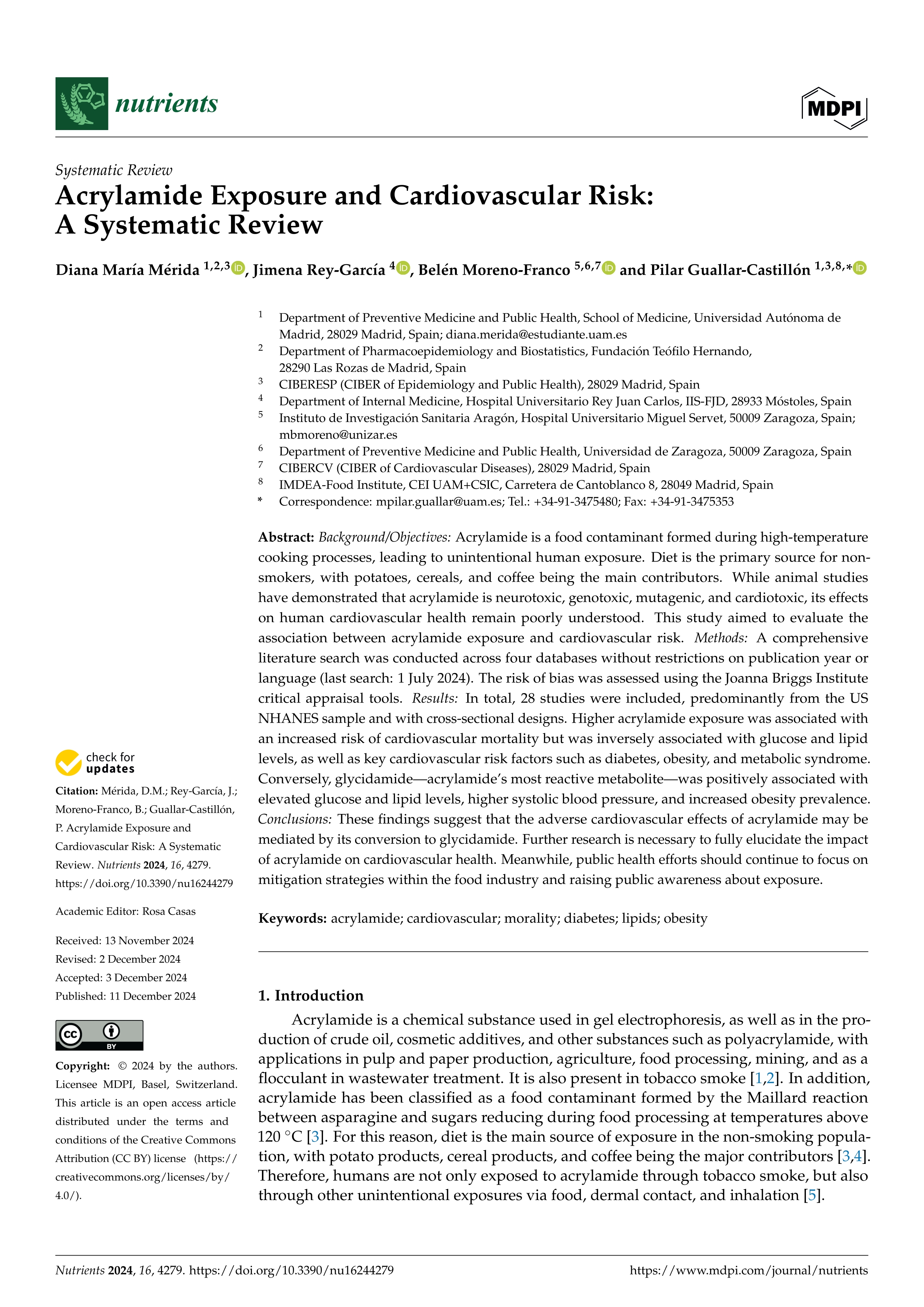 Acrylamide Exposure and Cardiovascular Risk: A Systematic Review