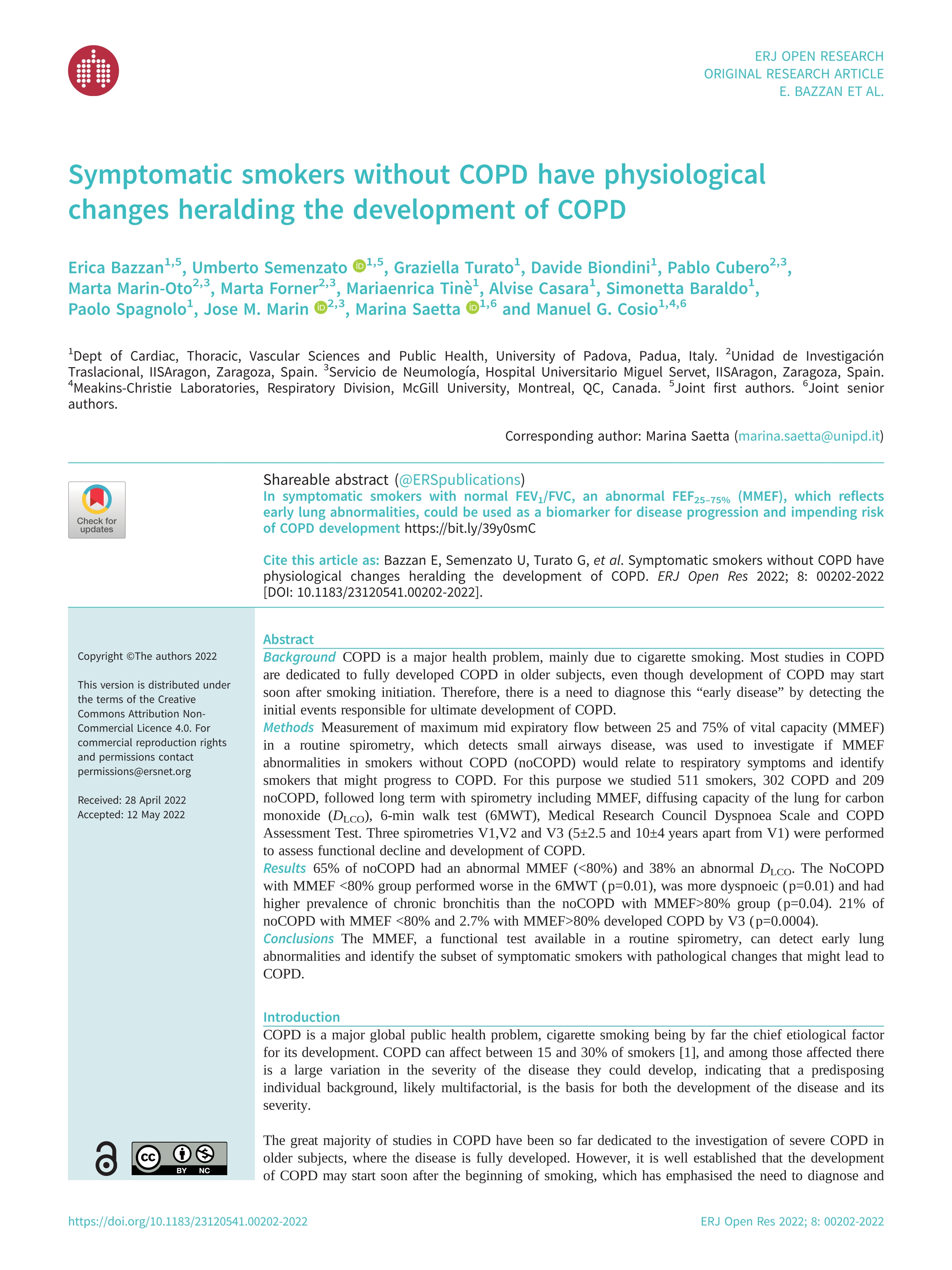 Symptomatic smokers without COPD have physiological changes heralding the development of COPD