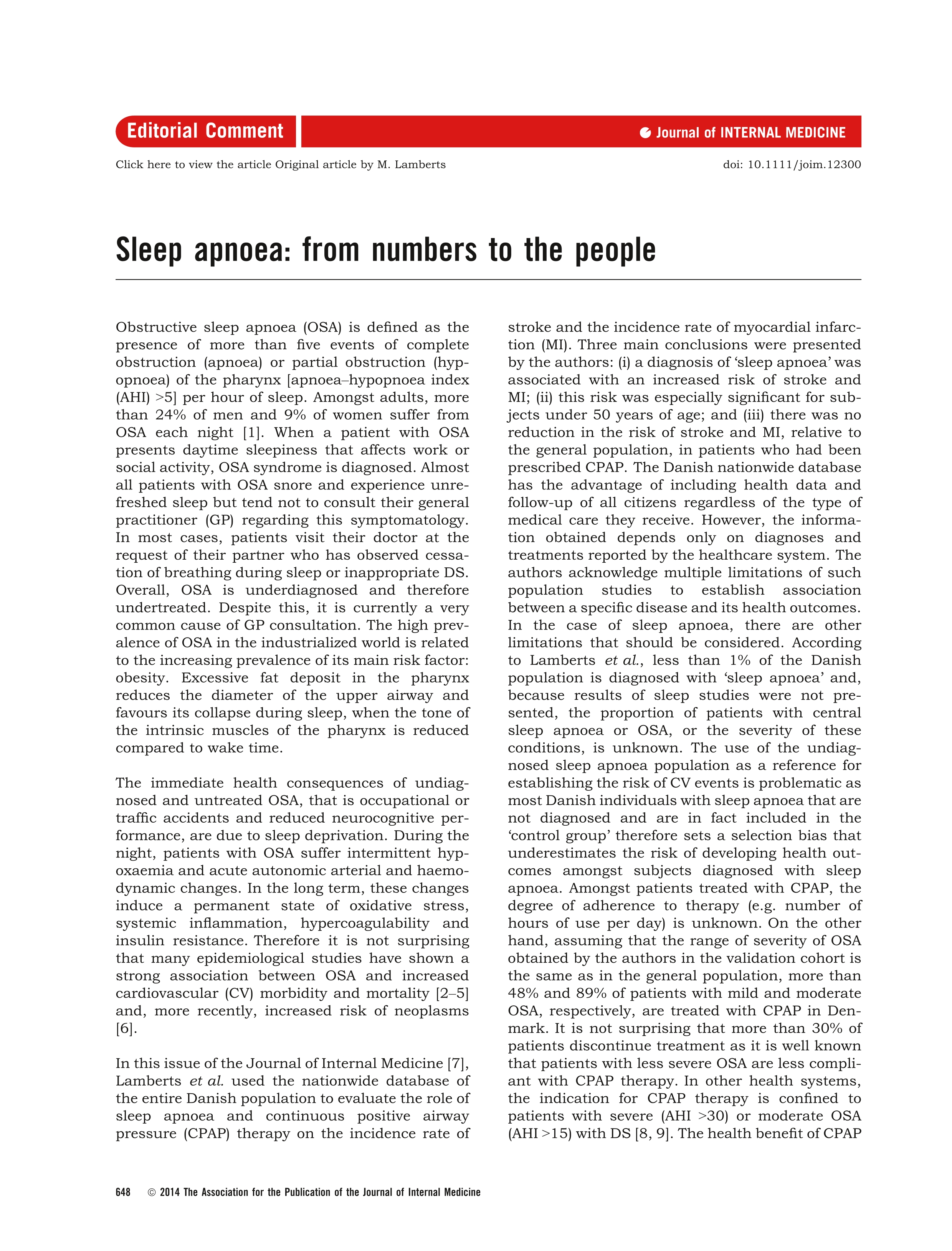 Sleep apnoea: From numbers to the people