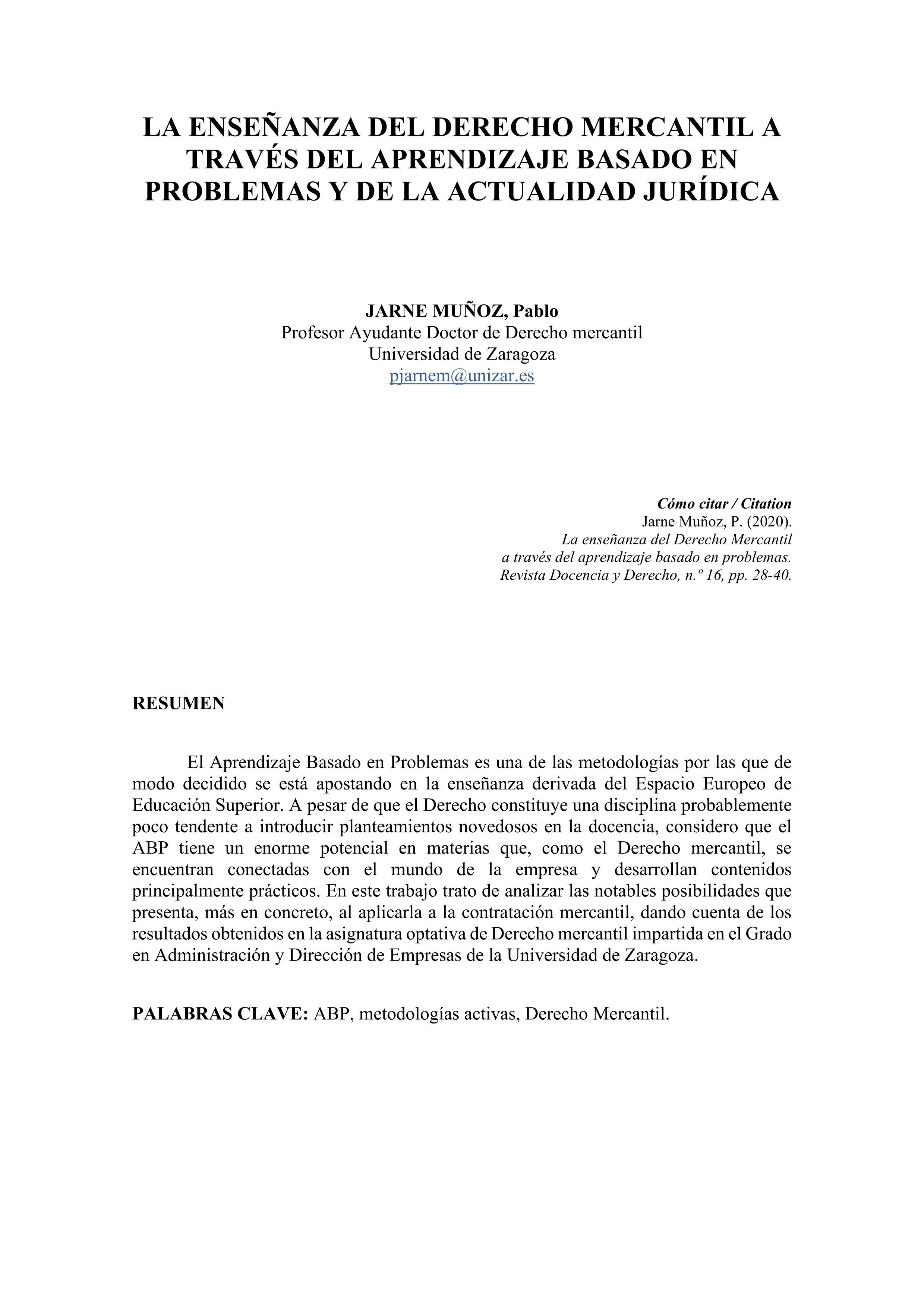 La enseñanza del Derecho mercantil a través del aprendizaje basado en problemas y de la actualidad jurídica