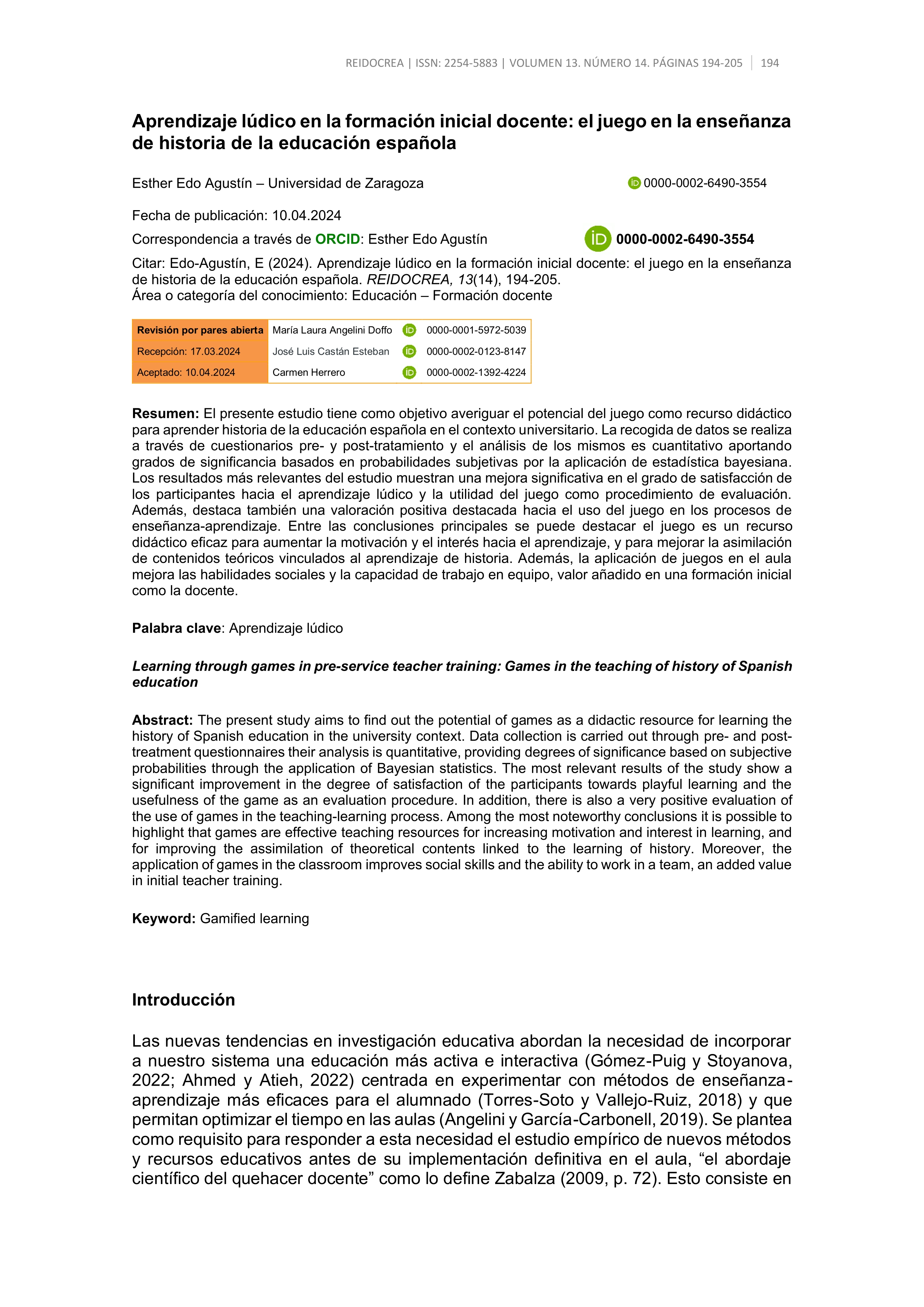Aprendizaje lúdico en la formación inicial docente: el juego en la enseñanza de historia de la educación española