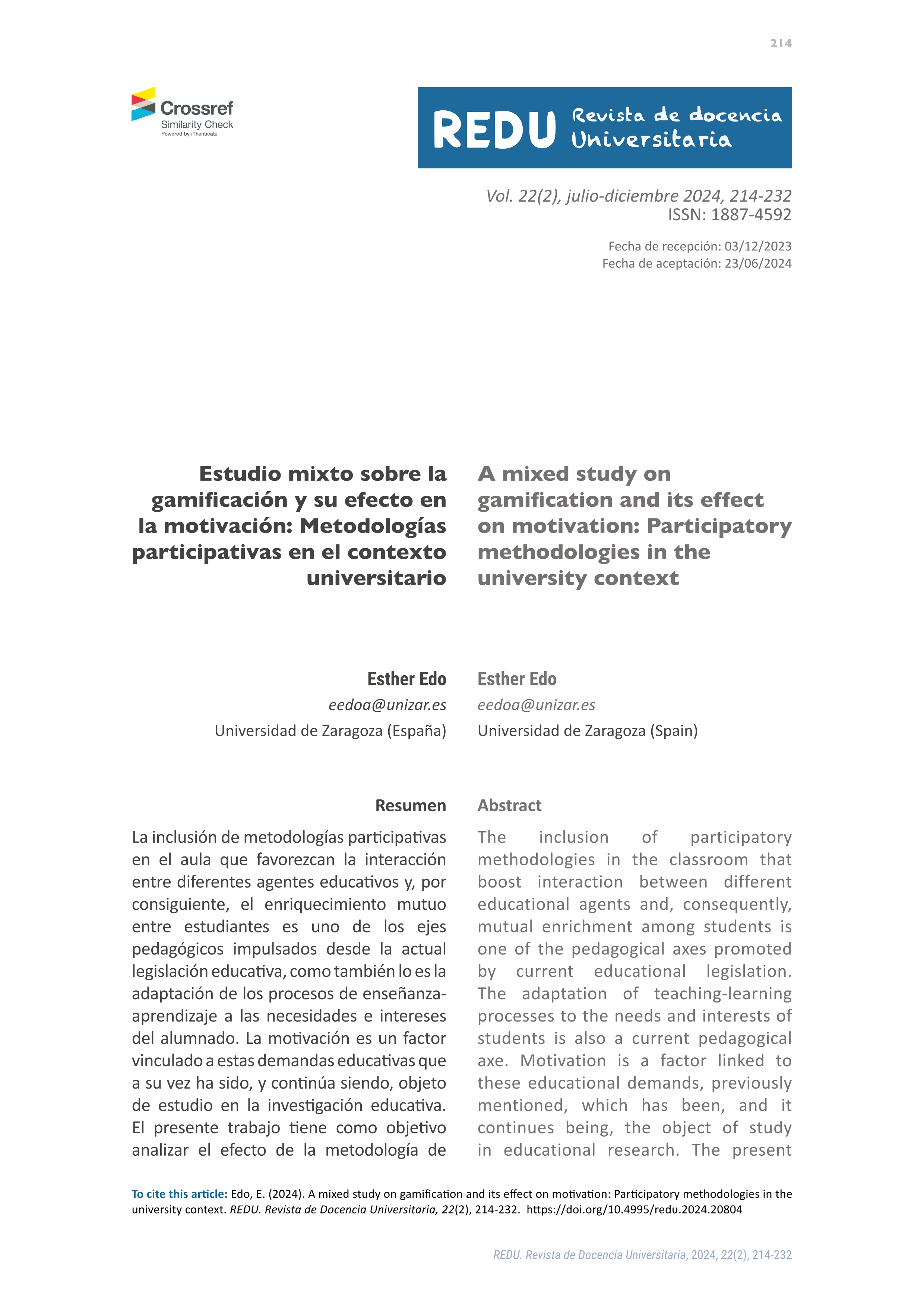 Estudio mixto sobre la gamificación y su efecto en la motivación: Metodologías participativas en el contexto universitario