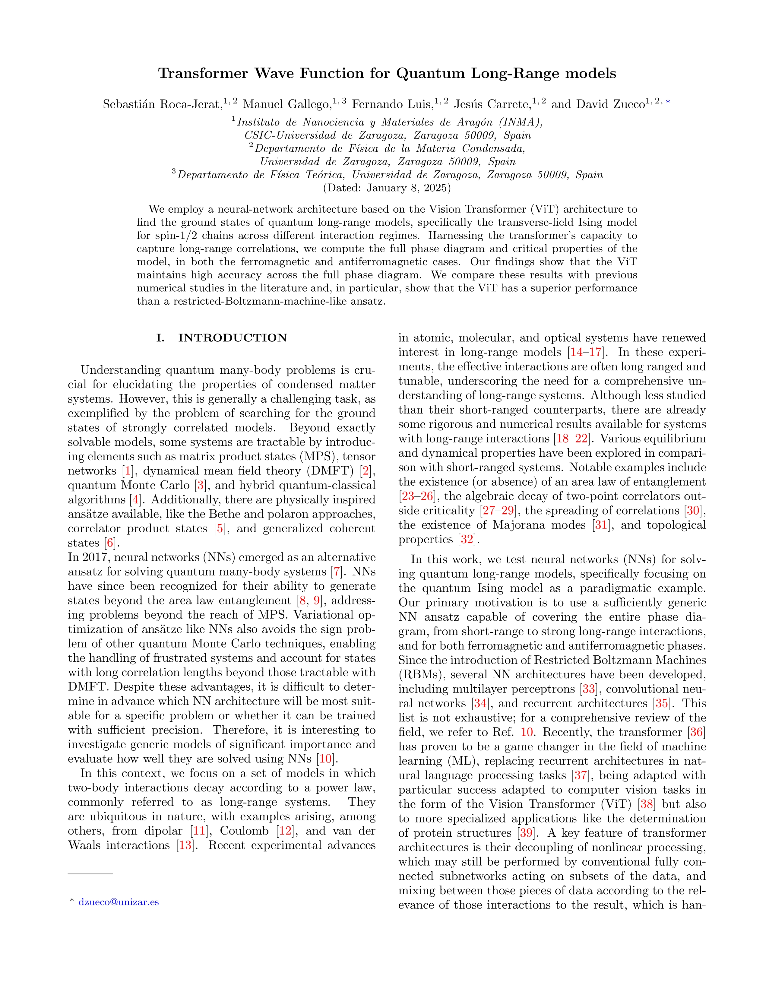 Transformer wave function for quantum long-range models