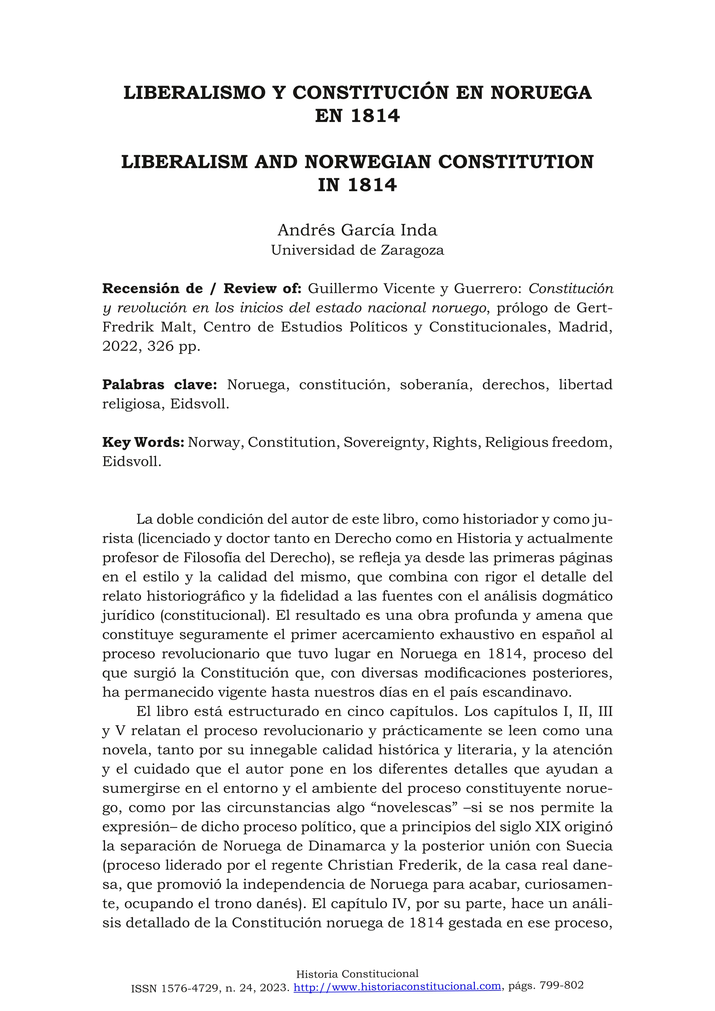 Liberalismo y Constitución en Noruega en 1814