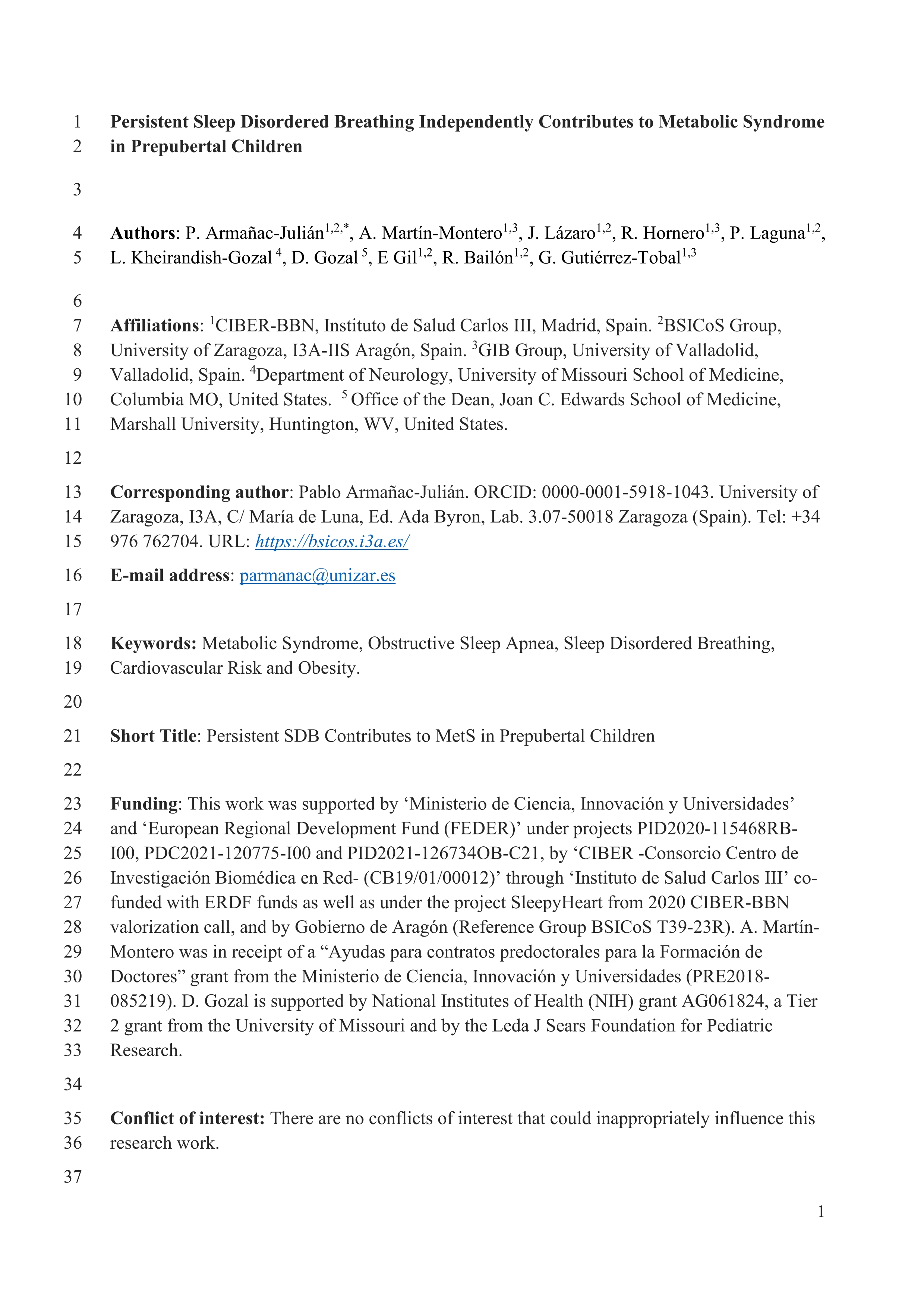Persistent sleep-disordered breathing independently contributes to metabolic syndrome in prepubertal children